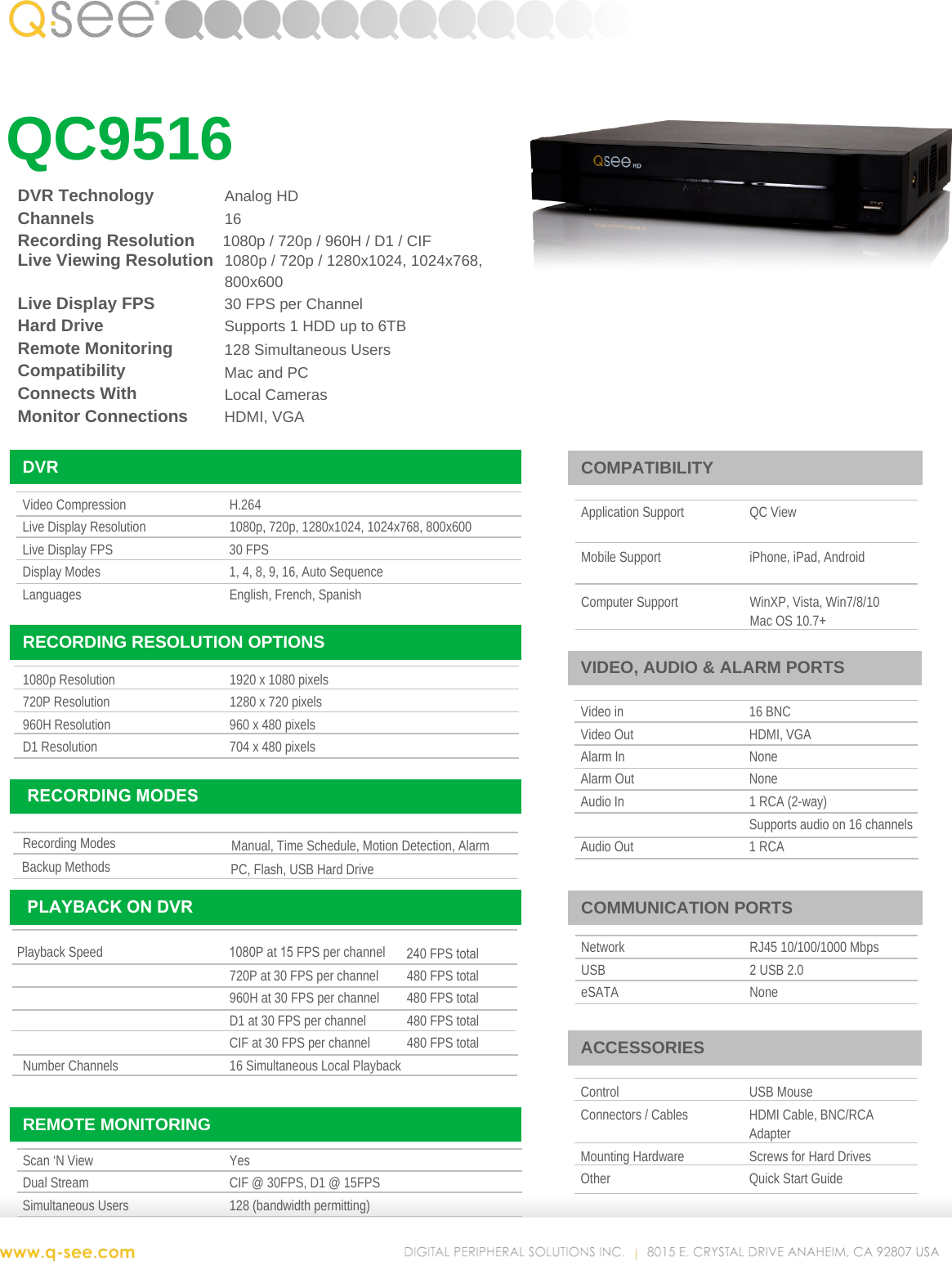 Page 1 of 2 - Q-See Qc9516 User Manual