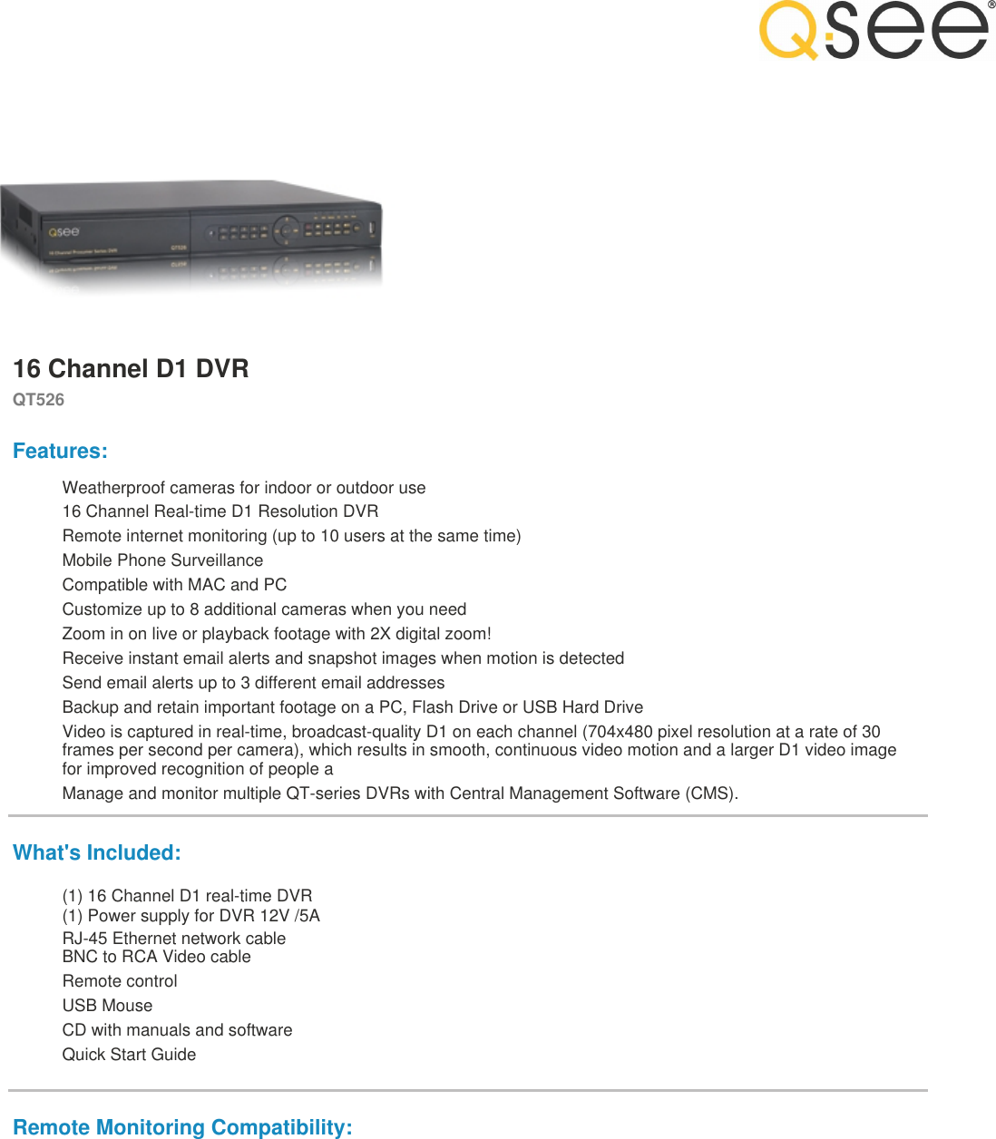 Page 1 of 3 - Q-See Qt526 User Manual