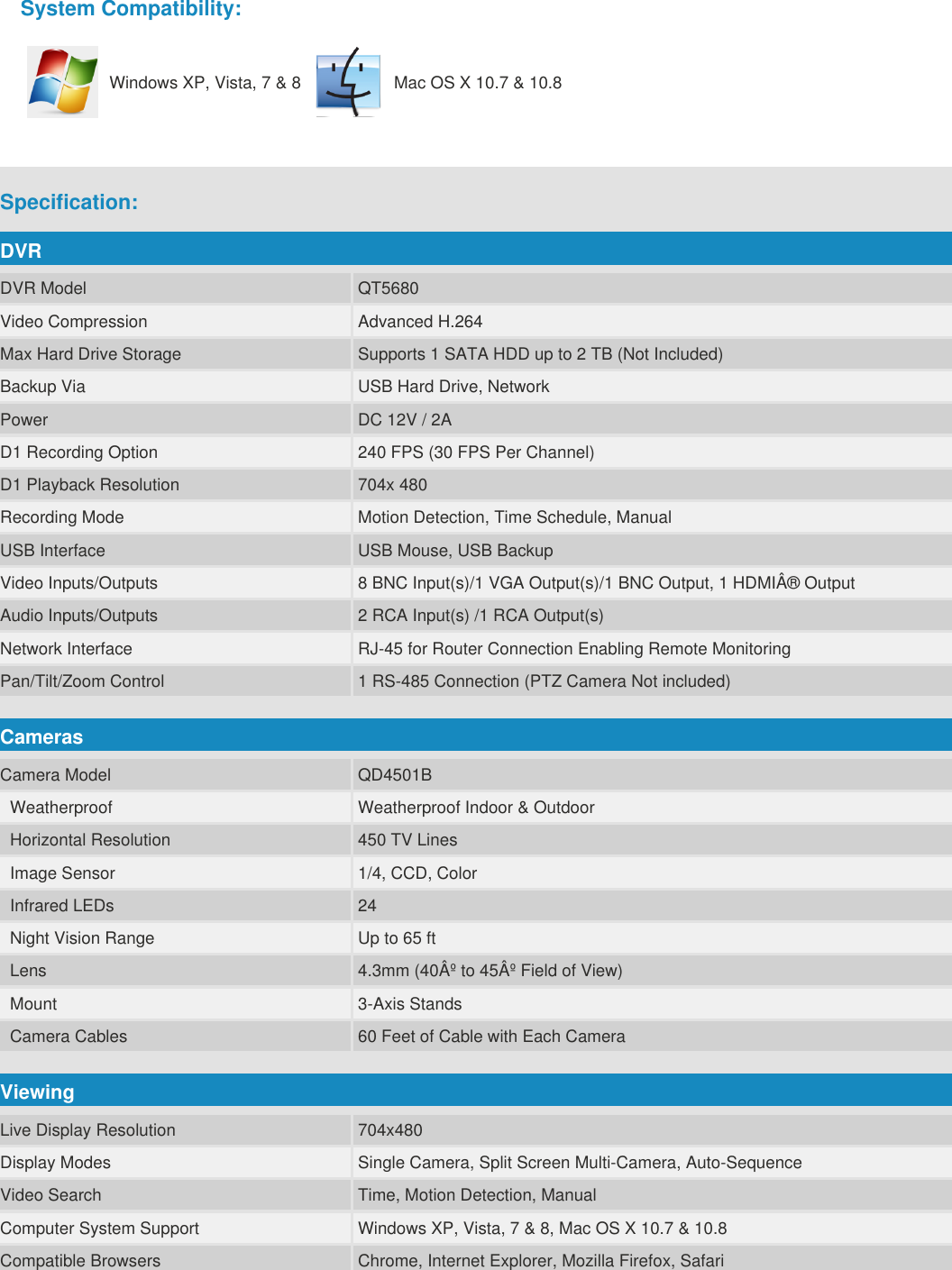 Q See Qt5680 Specification User Manual