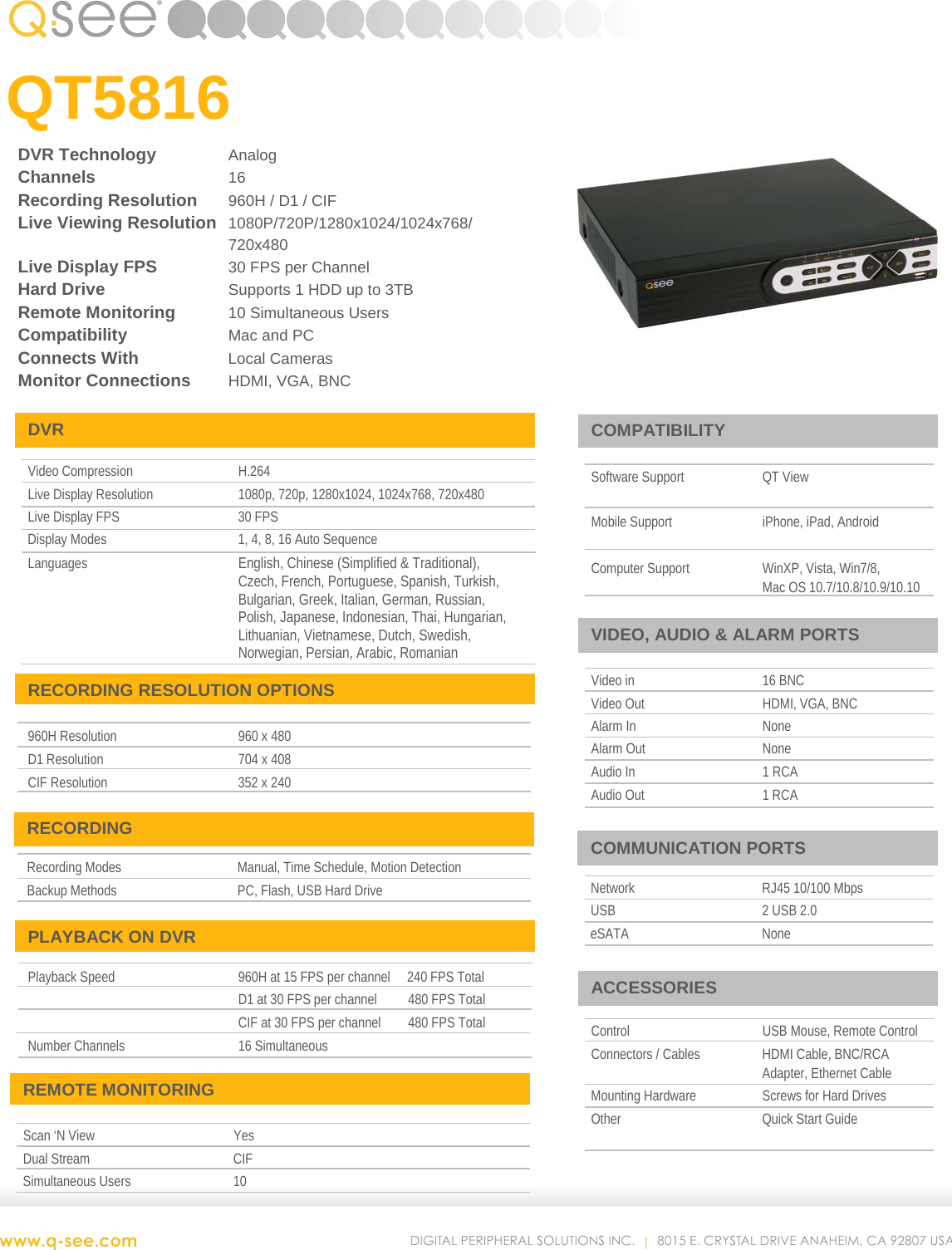 Page 1 of 2 - Q-See Qt5816 User Manual