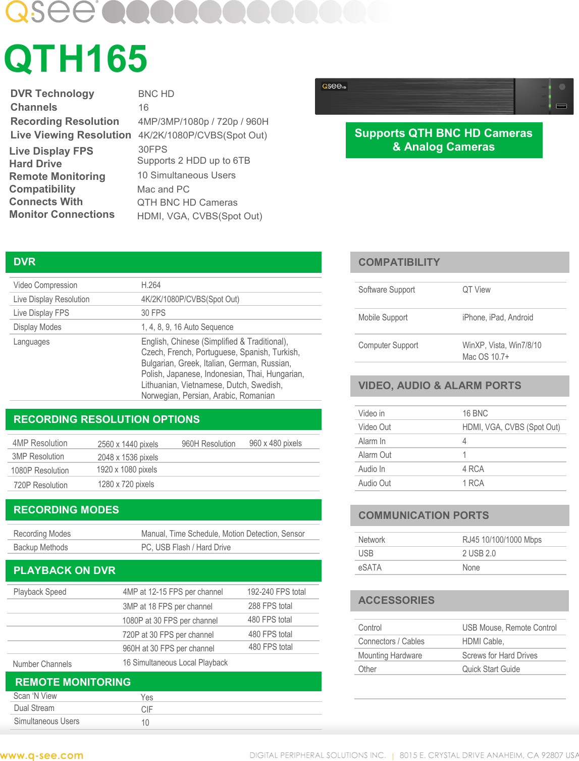 Page 1 of 2 - Q-See Qth165 User Manual