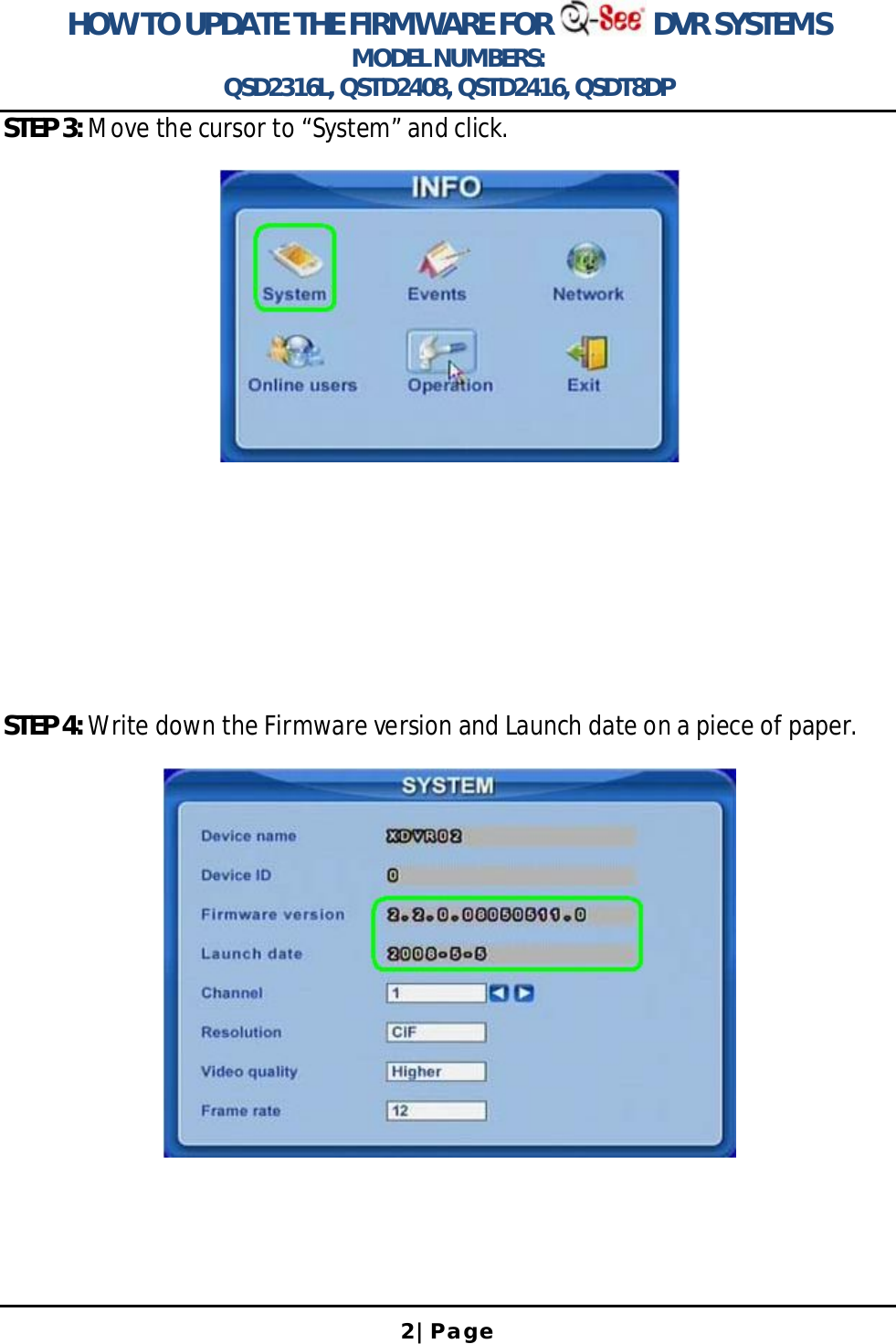 Page 2 of 12 - Q-See Updating The Firmware T User Manual