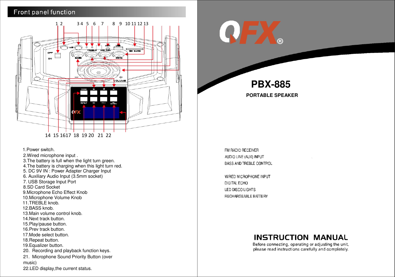 Page 1 of QFX PBX885 Speaker User Manual 