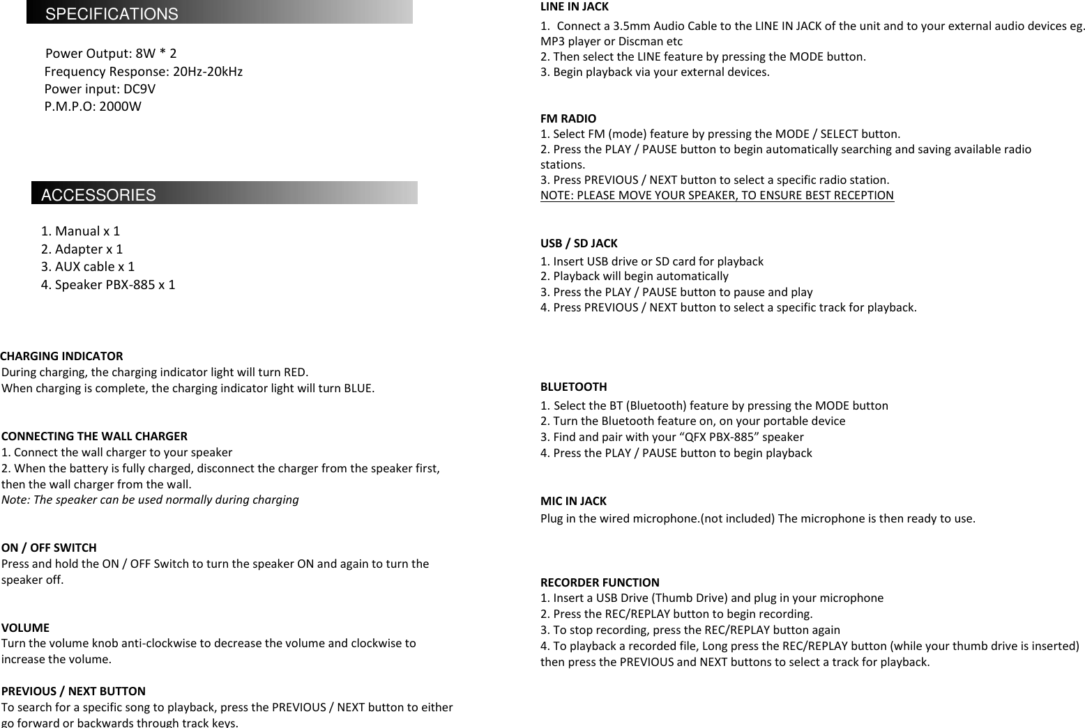 Page 2 of QFX PBX885 Speaker User Manual 