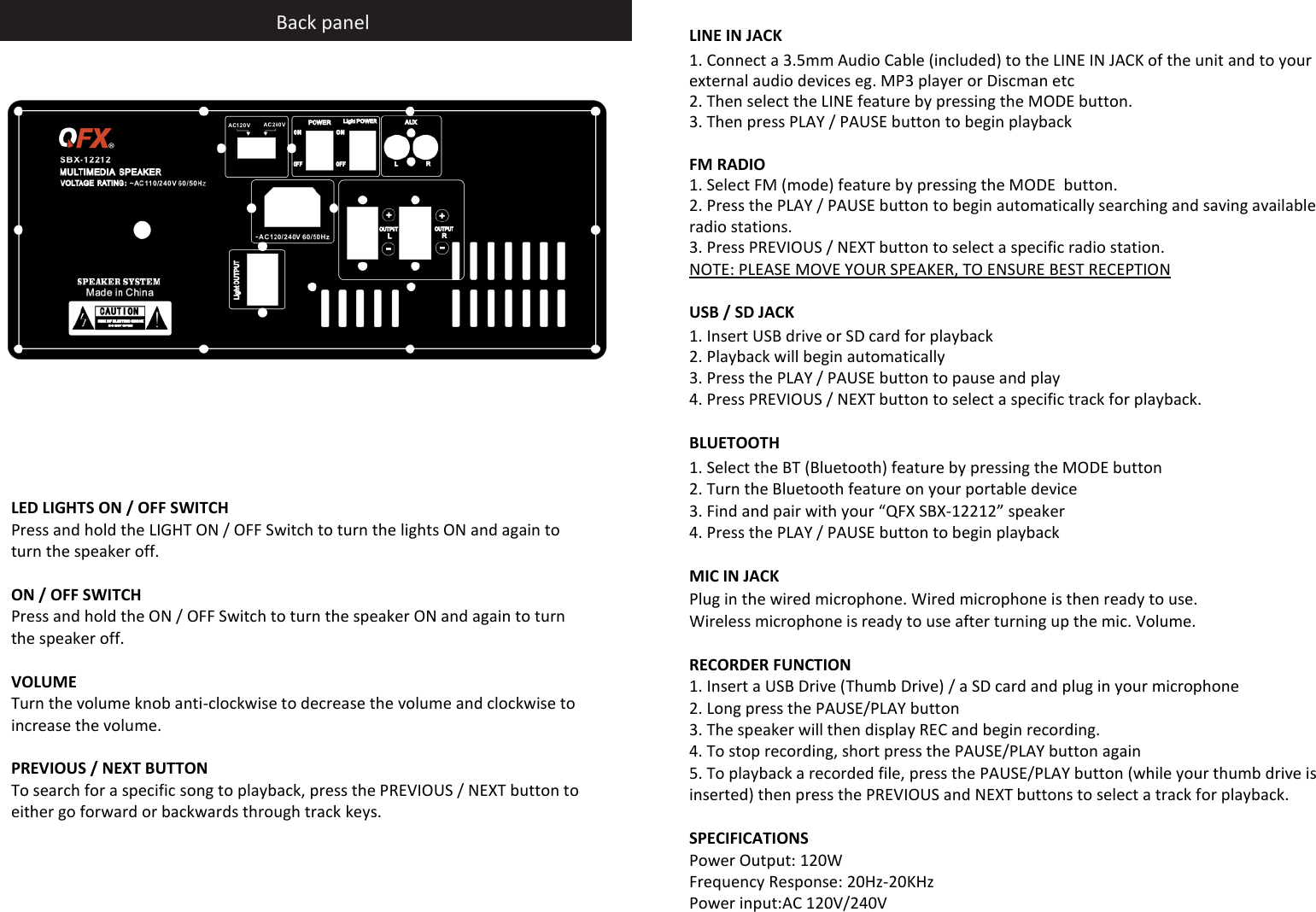 Page 2 of QFX SBX12212 Speaker User Manual 