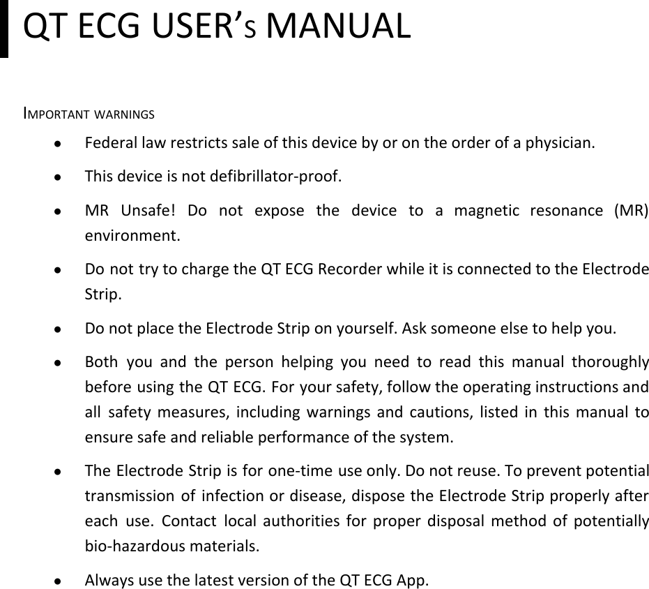 QT Medical QTERD100 QT ECG User Manual Manual