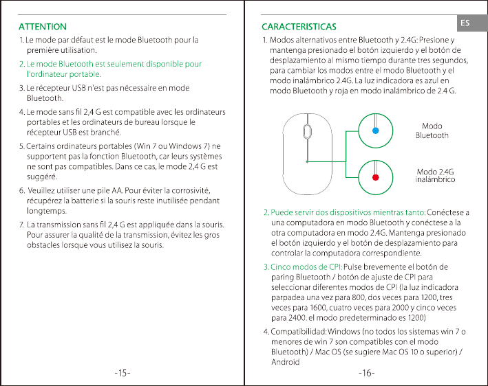 Page 10 of Qianhai Patuoxun Network and Technology PC128A 2.4GHz & BT4.0 Dual mode wireless mouse User Manual 