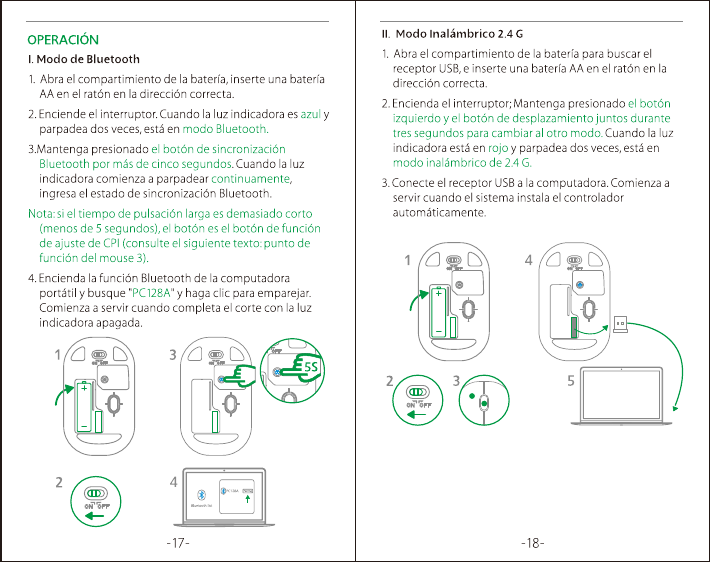 Page 11 of Qianhai Patuoxun Network and Technology PC128A 2.4GHz & BT4.0 Dual mode wireless mouse User Manual 