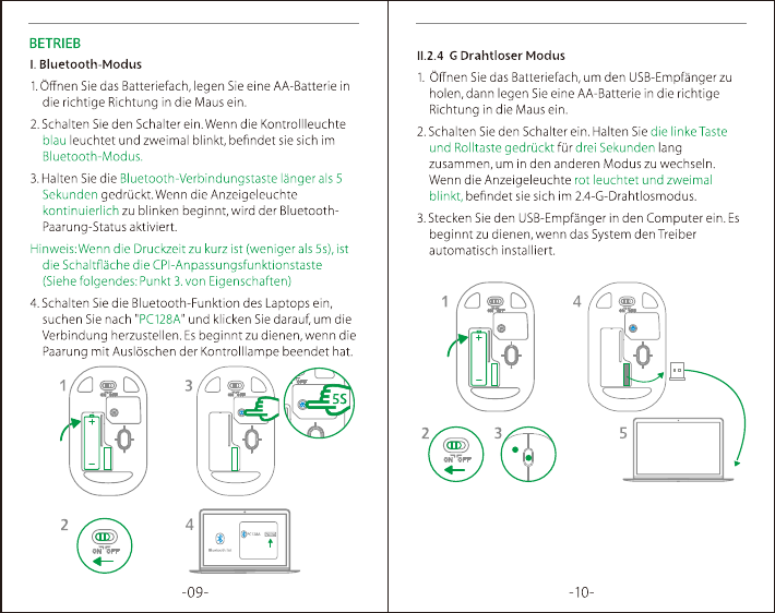 Page 7 of Qianhai Patuoxun Network and Technology PC128A 2.4GHz & BT4.0 Dual mode wireless mouse User Manual 