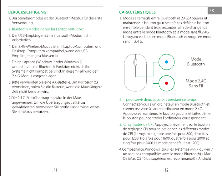 Page 8 of Qianhai Patuoxun Network and Technology PC128A 2.4GHz & BT4.0 Dual mode wireless mouse User Manual 