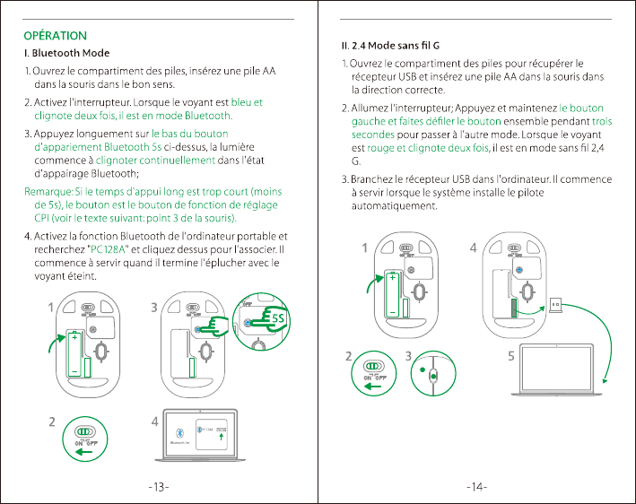 Page 9 of Qianhai Patuoxun Network and Technology PC128A 2.4GHz & BT4.0 Dual mode wireless mouse User Manual 