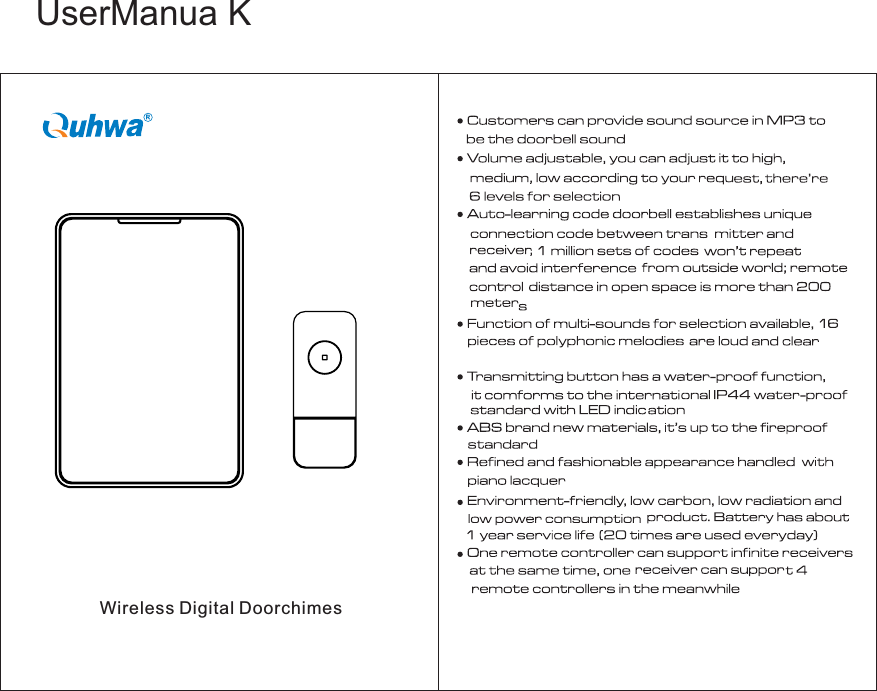 UserManua KWireless Digital Doorchimes