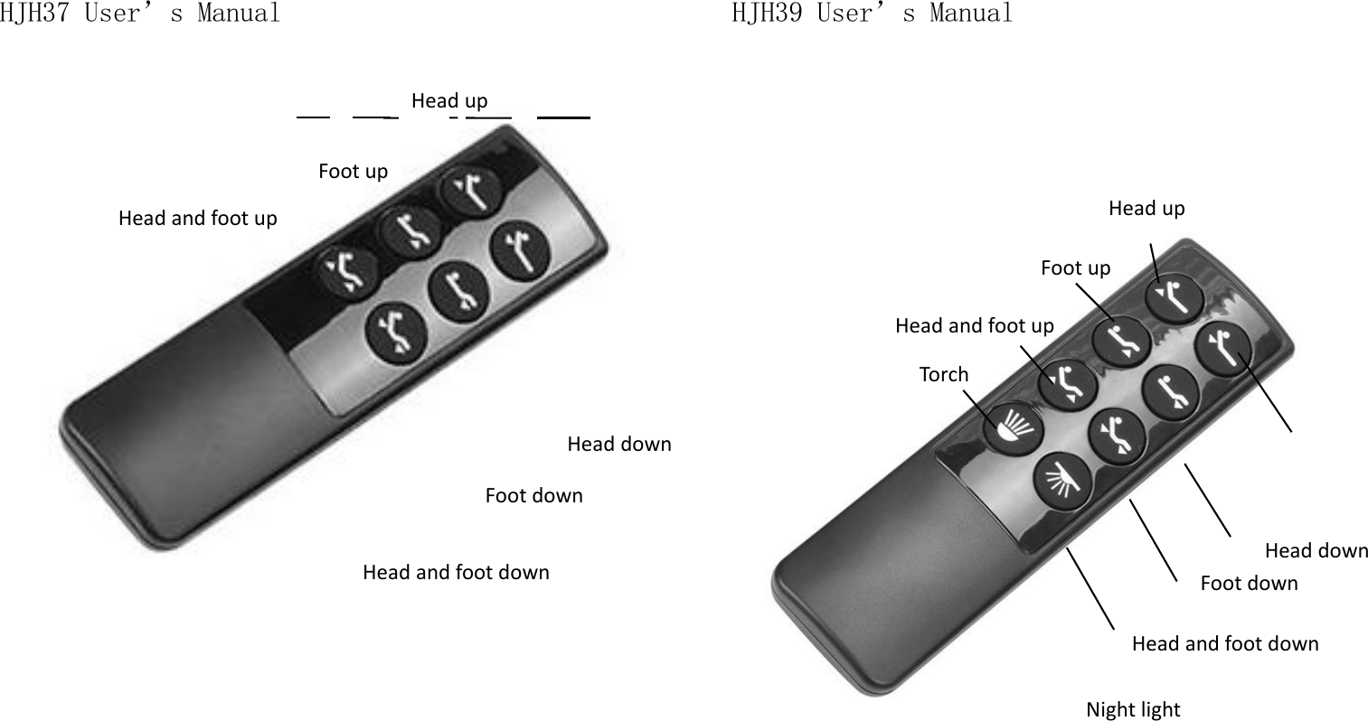 HJH37 User’s Manual             HJH39 User’s Manual             Head down Foot down Head and foot down Head and foot up Foot up Head up Head down Foot down Head and foot down Head and foot up Foot up Head up Night light Torch 