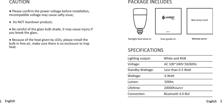 CAUTION͓heat.　　　　 2yeelight.com 