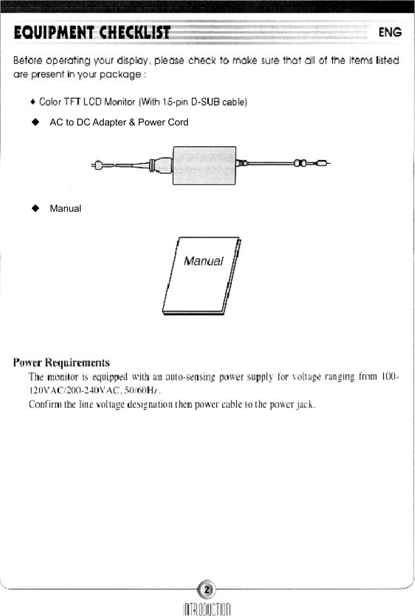    AC to DC Adapter &amp; Power Cord  Manual 