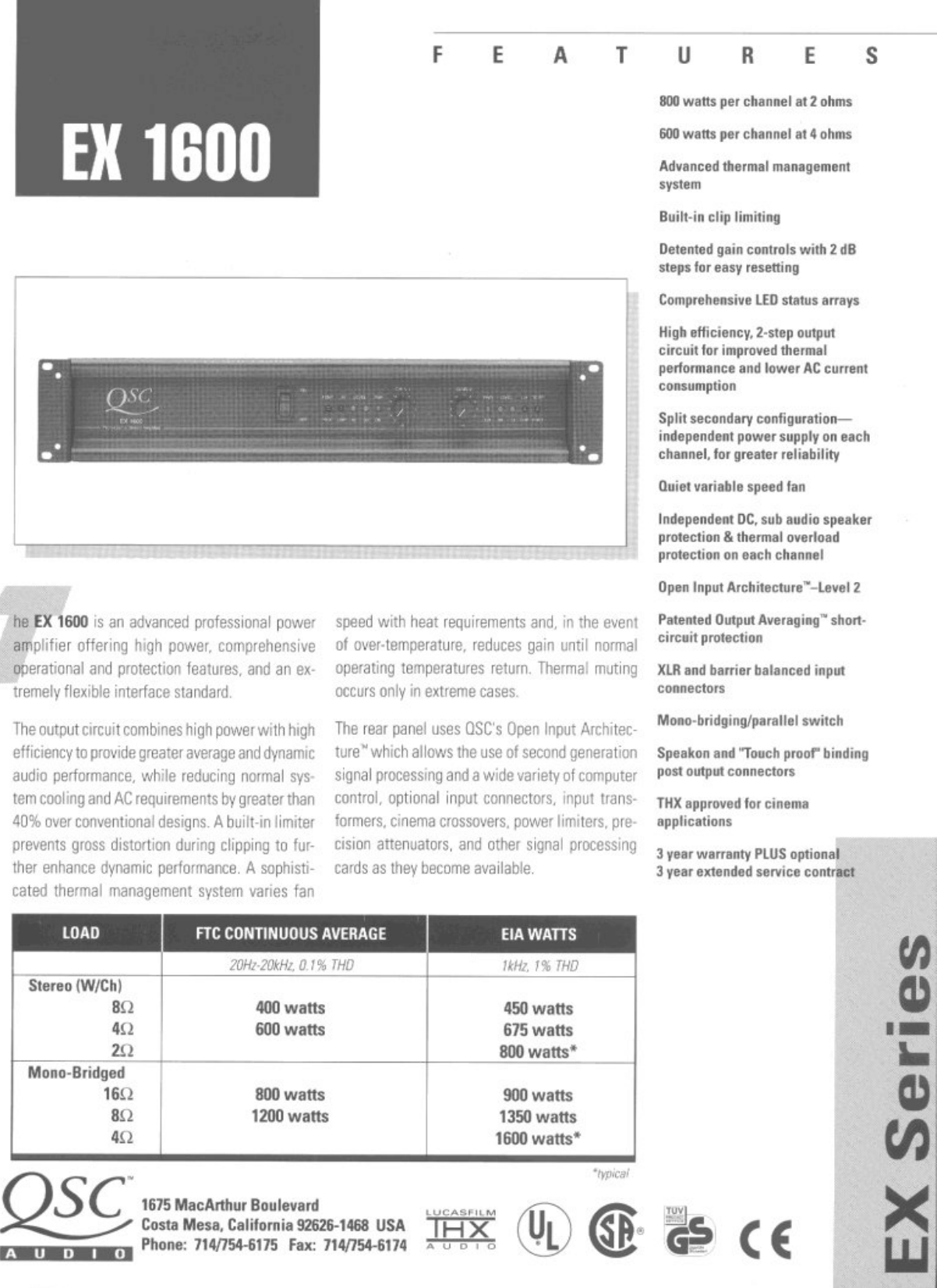 Page 1 of 2 - Qsc Qsc-Professional-Power-Amplifier-Ex-1600-Users-Manual- EX1600  Qsc-professional-power-amplifier-ex-1600-users-manual