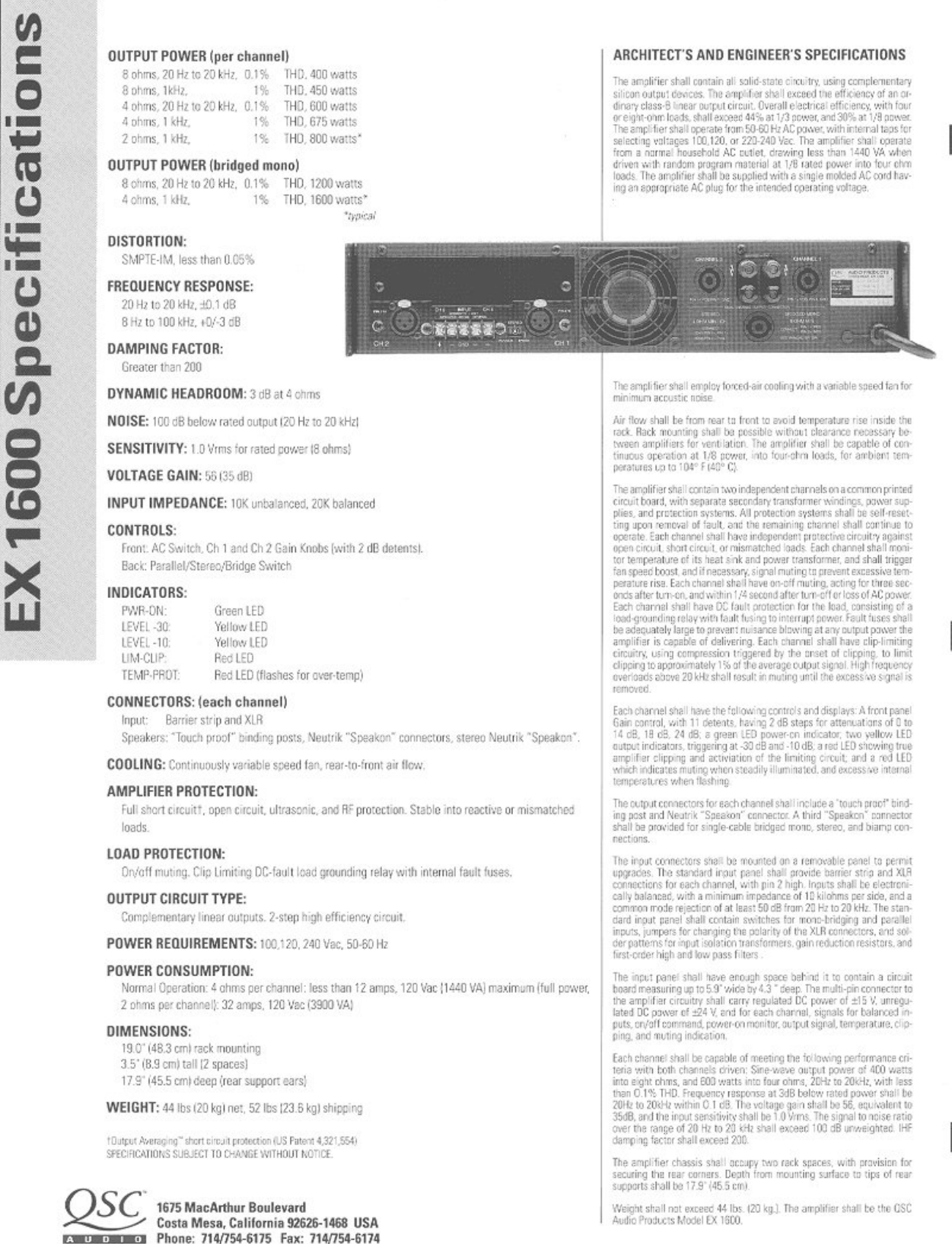Page 2 of 2 - Qsc Qsc-Professional-Power-Amplifier-Ex-1600-Users-Manual- EX1600  Qsc-professional-power-amplifier-ex-1600-users-manual