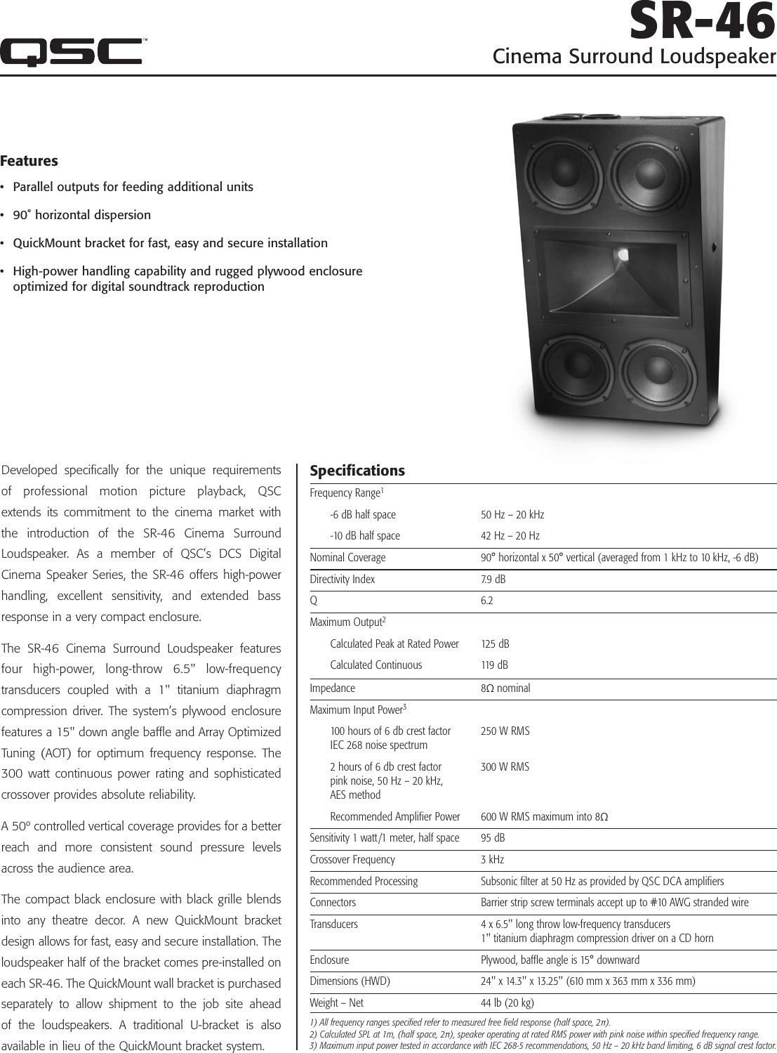 Page 1 of 2 - Qsc Qsc-Sr-46-Users-Manual- SR-46(Cinema Surround Loudspeaker)  Qsc-sr-46-users-manual
