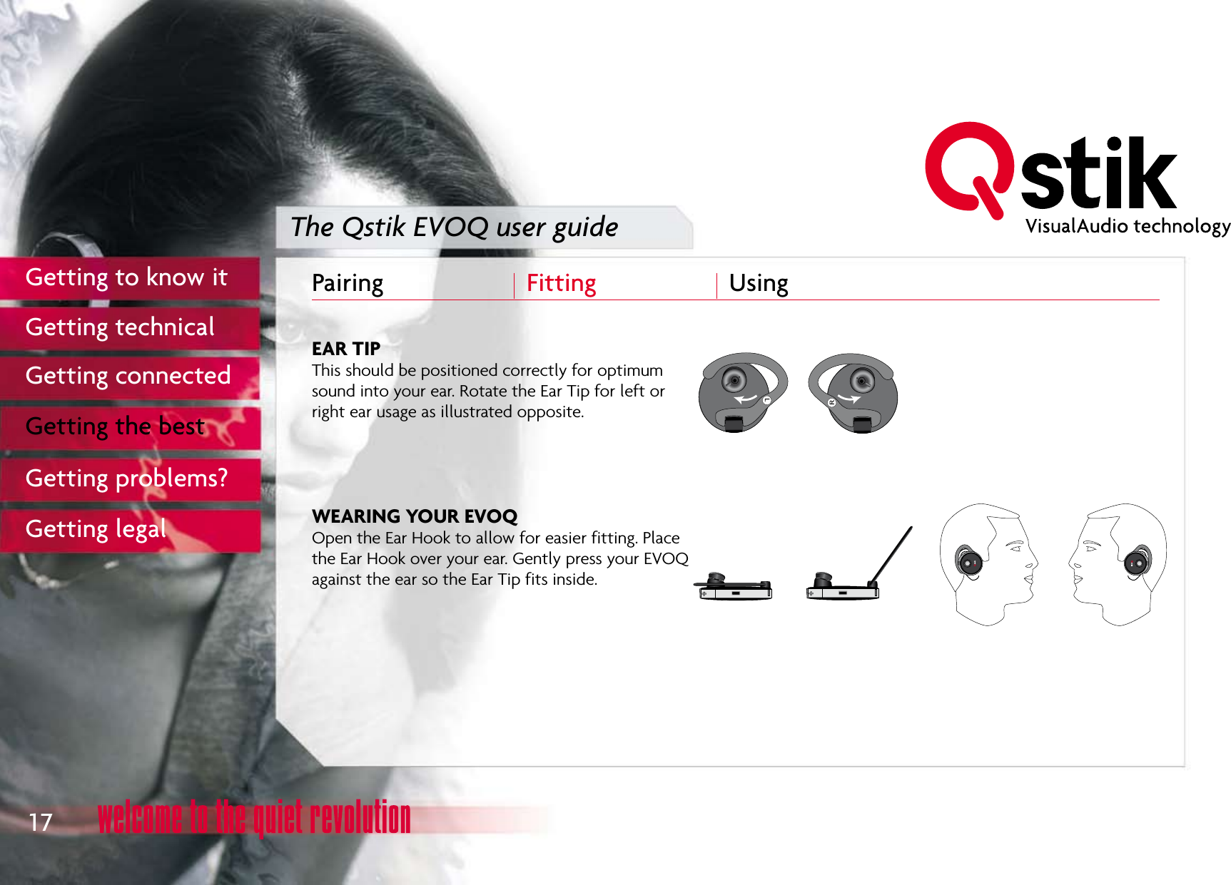 The Qstik EVOQ user guidePairing  Fitting  Using 17Getting to know itGetting technicalGetting connectedGetting the bestGetting problems?Getting legal