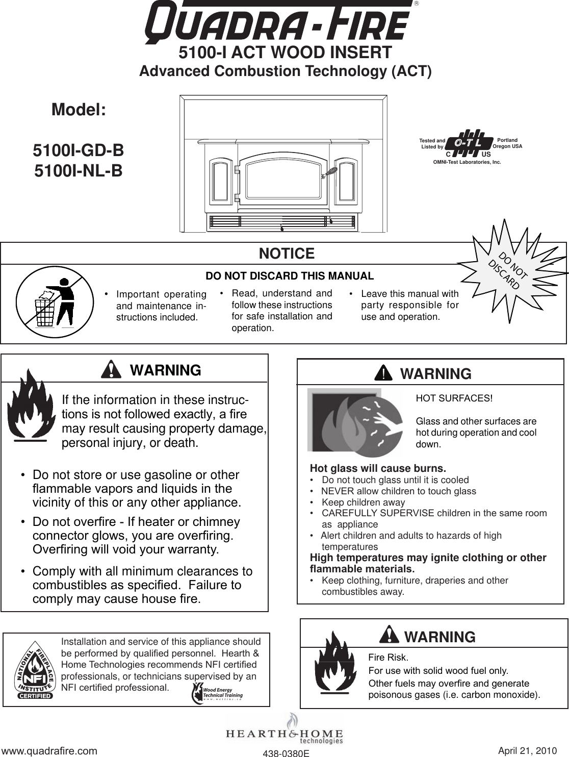Quadra Fire 5100I Gd B Users Manual