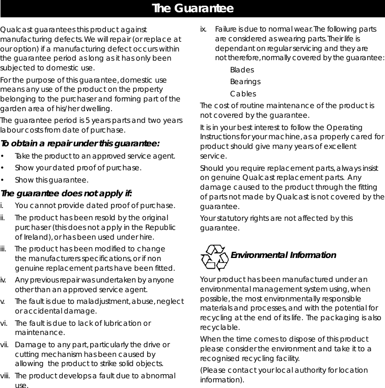 Page 8 of 8 - Qualcast Qualcast-Cobra-32-Users-Manual- F016L69851  Qualcast-cobra-32-users-manual