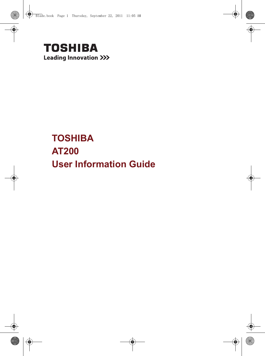 TOSHIBA AT200User Information GuideBlade.book  Page 1  Thursday, September 22, 2011  11:05 AM