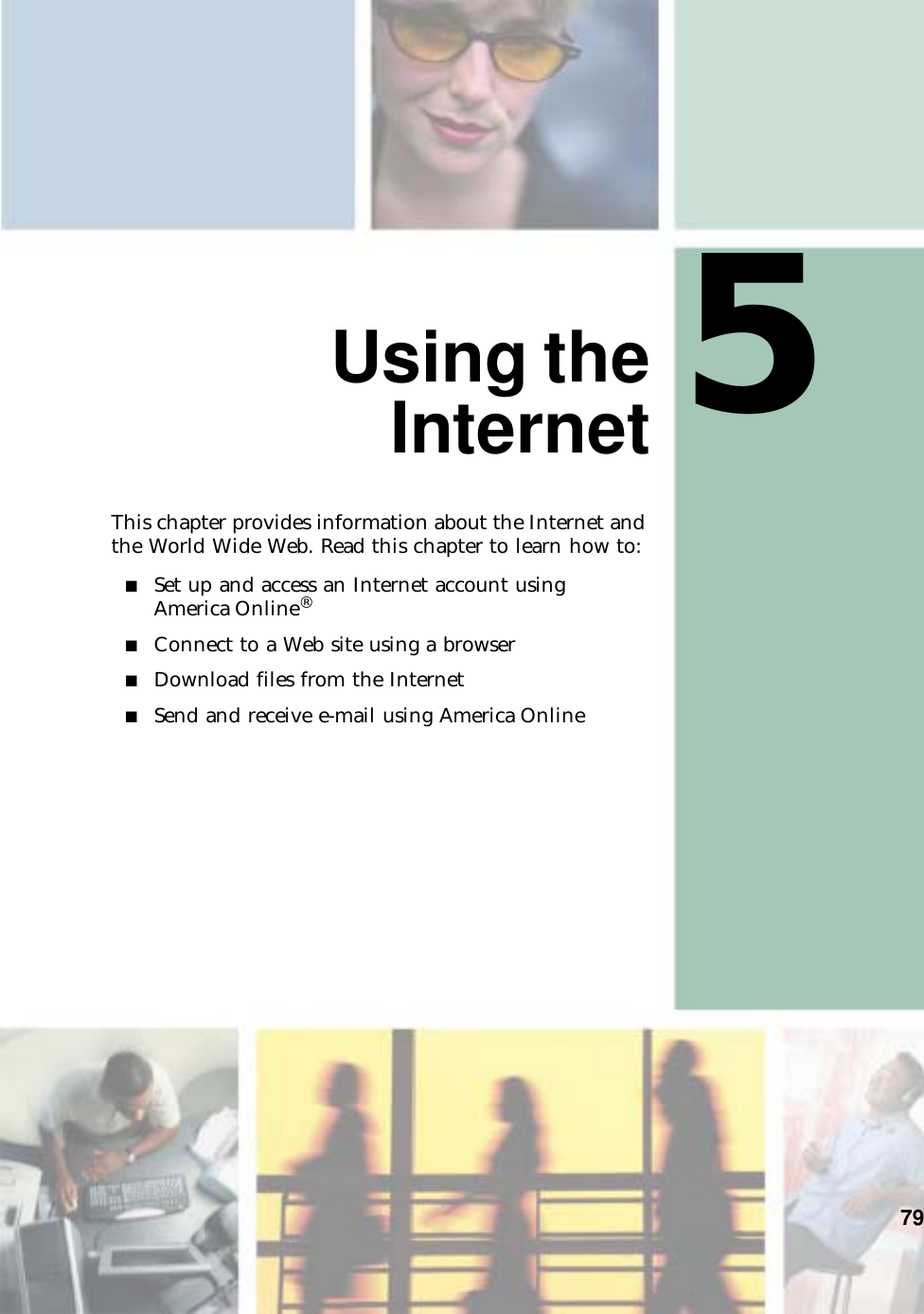 579Using theInternetThis chapter provides information about the Internet and the World Wide Web. Read this chapter to learn how to:■Set up and access an Internet account using America Online®■Connect to a Web site using a browser■Download files from the Internet■Send and receive e-mail using America Online