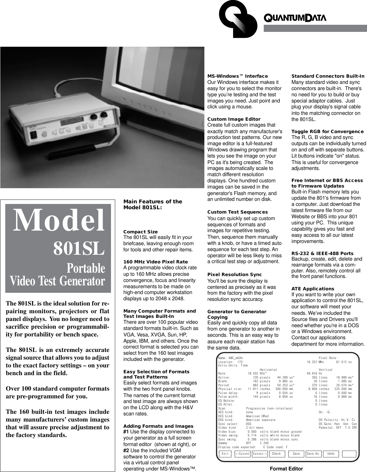 Page 1 of 2 - Quantum Quantum-801Sl-Specification-Sheet- New 801SL Data Sheet  Quantum-801sl-specification-sheet