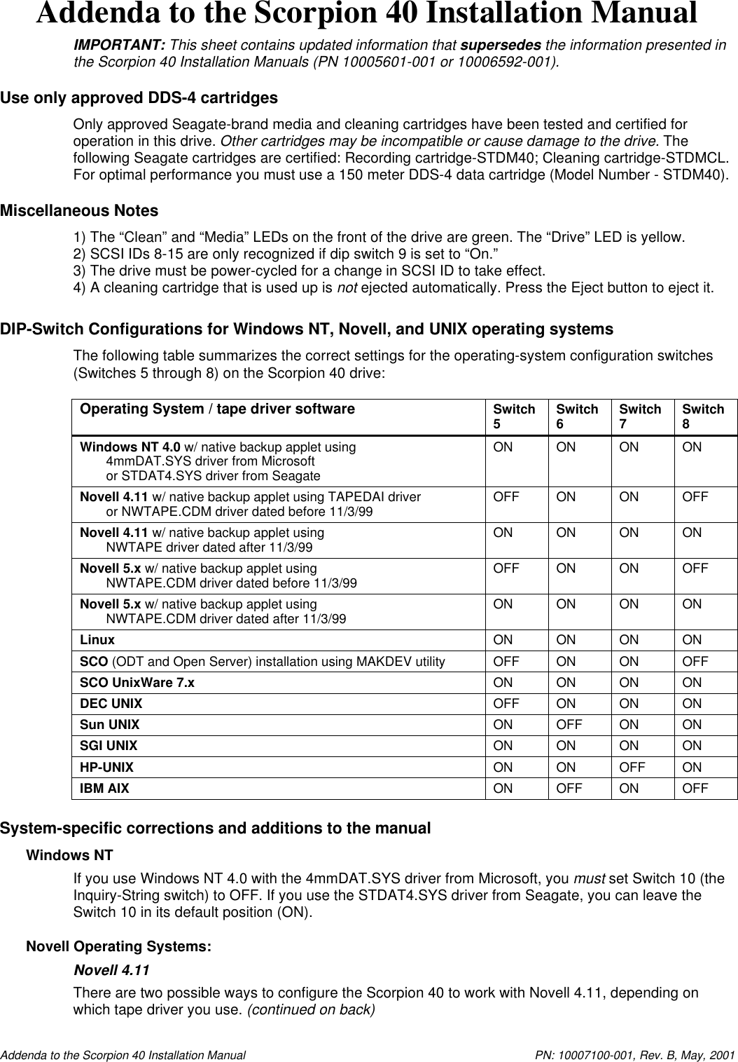 Page 1 of 2 - Quantum Quantum-Dat-40-Drive-Installation-Guide-  Quantum-dat-40-drive-installation-guide