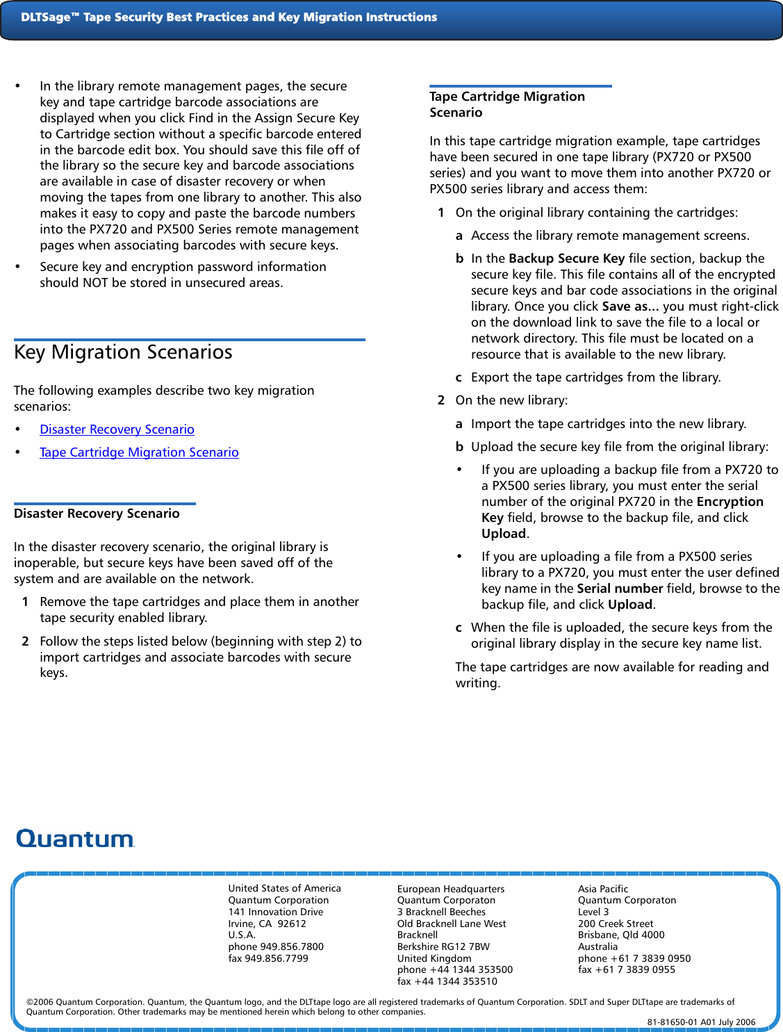 Page 2 of 2 - Quantum Quantum-Px720-Users-Manual- DLTSage™ Tape Security Best Practices And Key Migration Instructions  Quantum-px720-users-manual