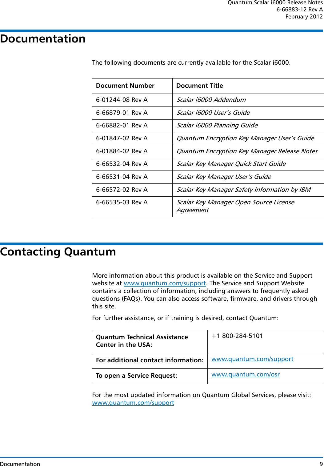 Page 9 of 9 - Quantum Quantum-Scalar-I2000-Release-Notes- Scalar I6000 Release Notes  Quantum-scalar-i2000-release-notes