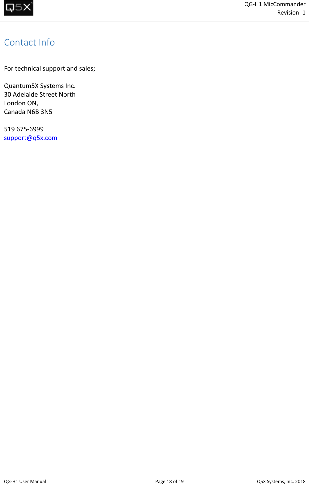 Page 18 of Quantum5x Systems QGH1 QG-H1 MIC COMMANDER AND QG-N3 NETWORK GATEWAY User Manual 