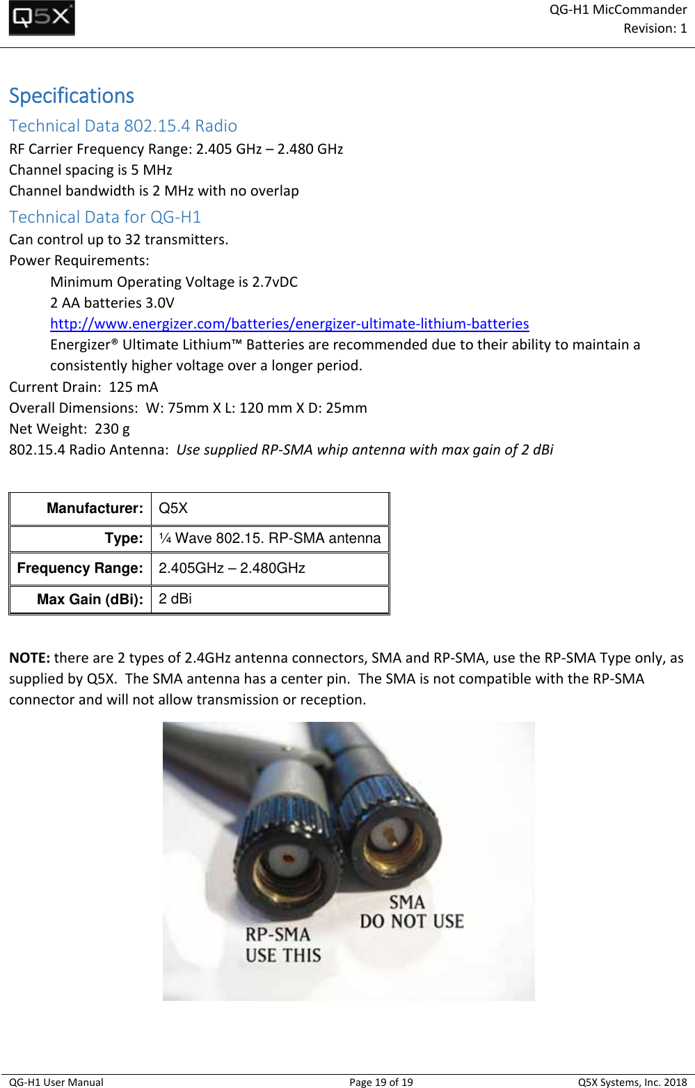 Page 19 of Quantum5x Systems QGH1 QG-H1 MIC COMMANDER AND QG-N3 NETWORK GATEWAY User Manual 