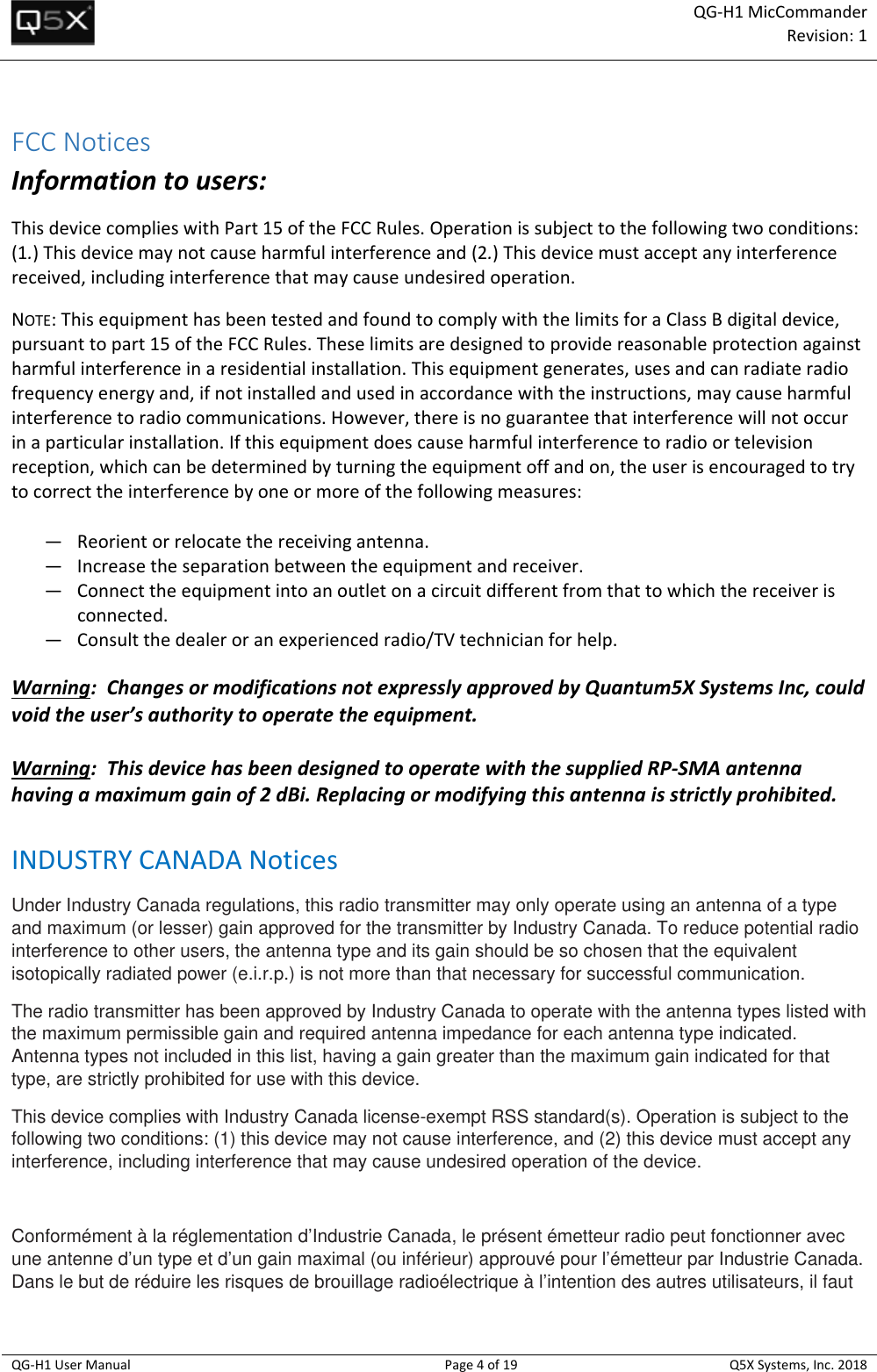 Page 4 of Quantum5x Systems QGH1 QG-H1 MIC COMMANDER AND QG-N3 NETWORK GATEWAY User Manual 