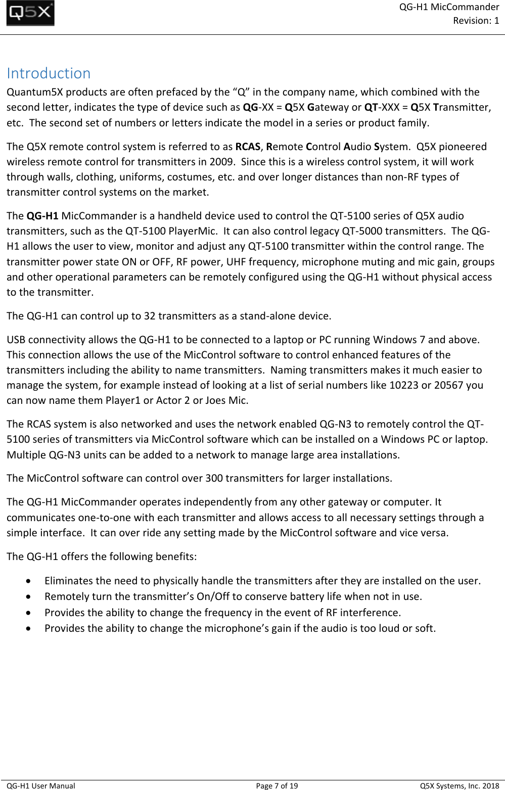 Page 7 of Quantum5x Systems QGH1 QG-H1 MIC COMMANDER AND QG-N3 NETWORK GATEWAY User Manual 