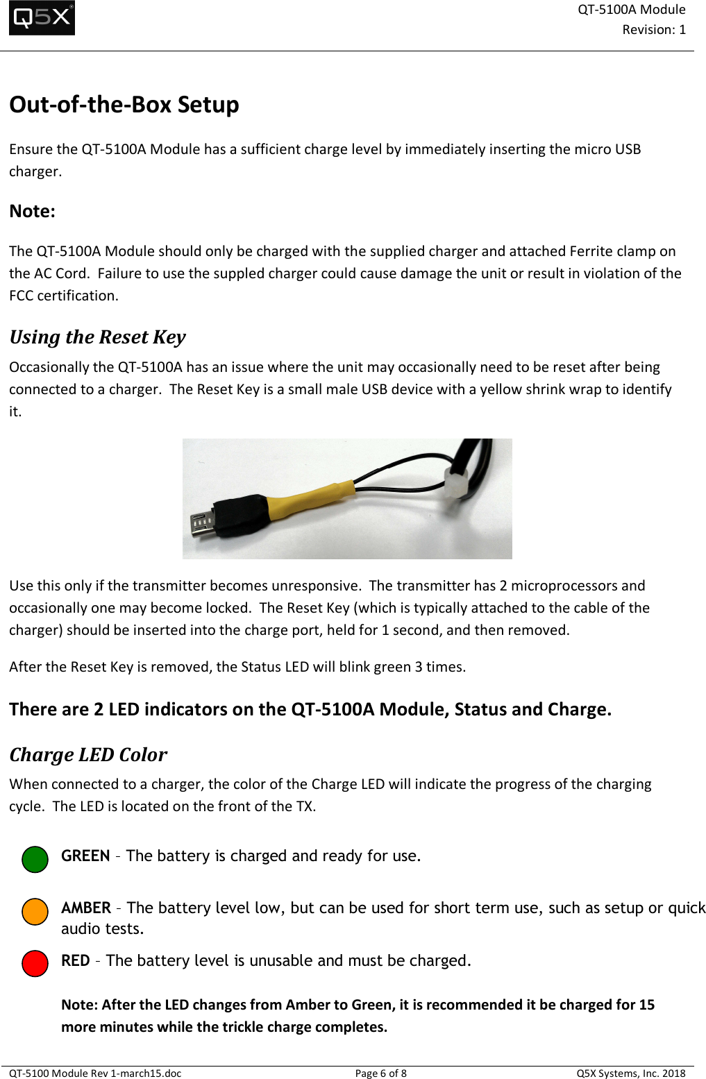 Page 6 of Quantum5x Systems QT5100A QT-5100A Module User Manual QT 5100 Module Rev 1 march15