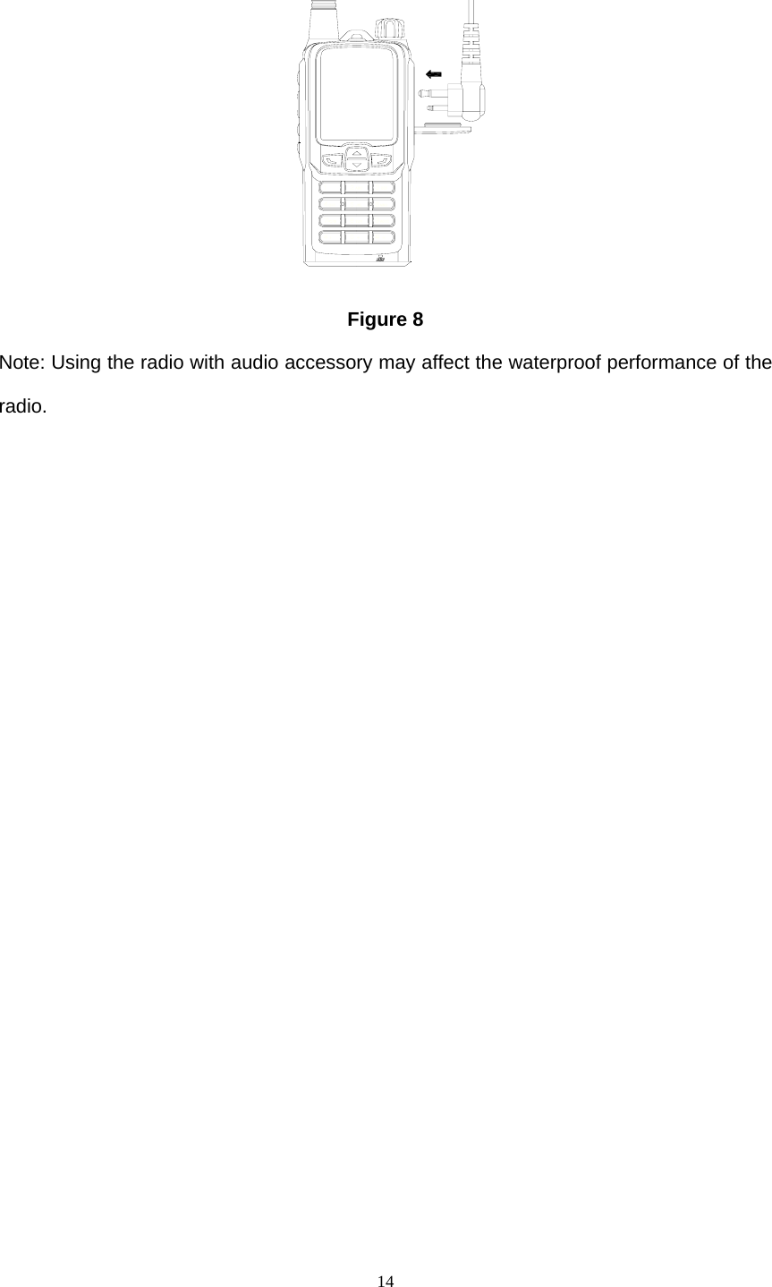 14 Figure 8 Note: Using the radio with audio accessory may affect the waterproof performance of the radio.                             