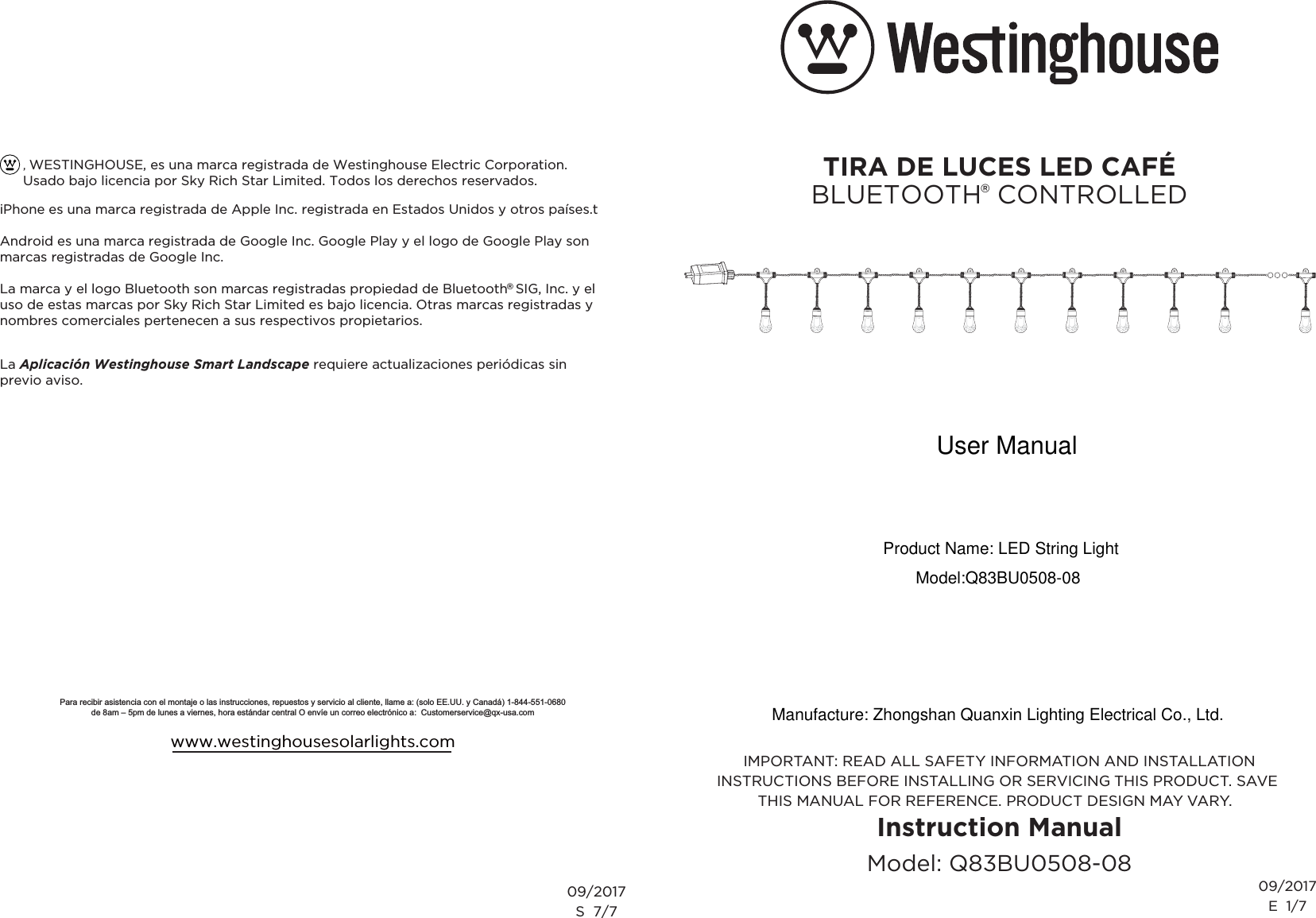 Quanxin Ligting and Electrical Q83BU050808 LED String Light User