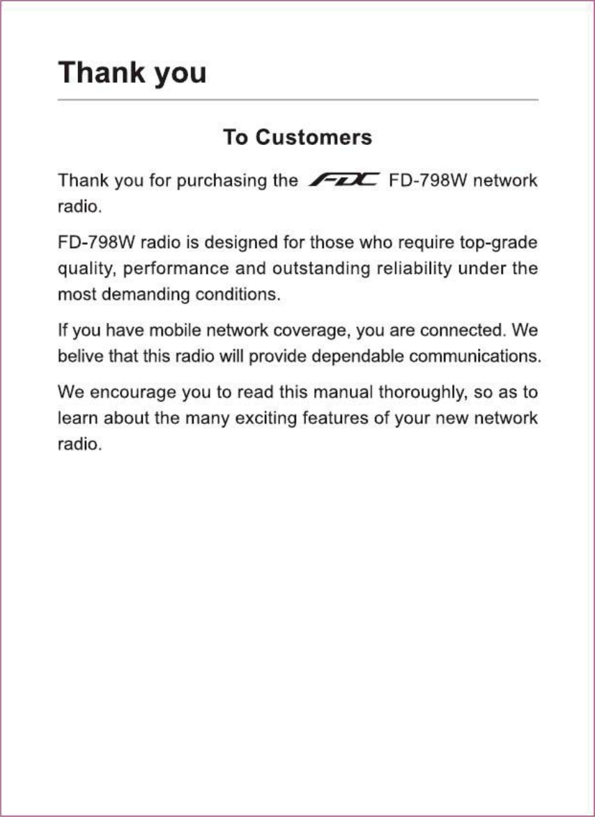 Page 2 of Quanzhou Feidaxin Electronics FD-798W 3G Network Radio User Manual