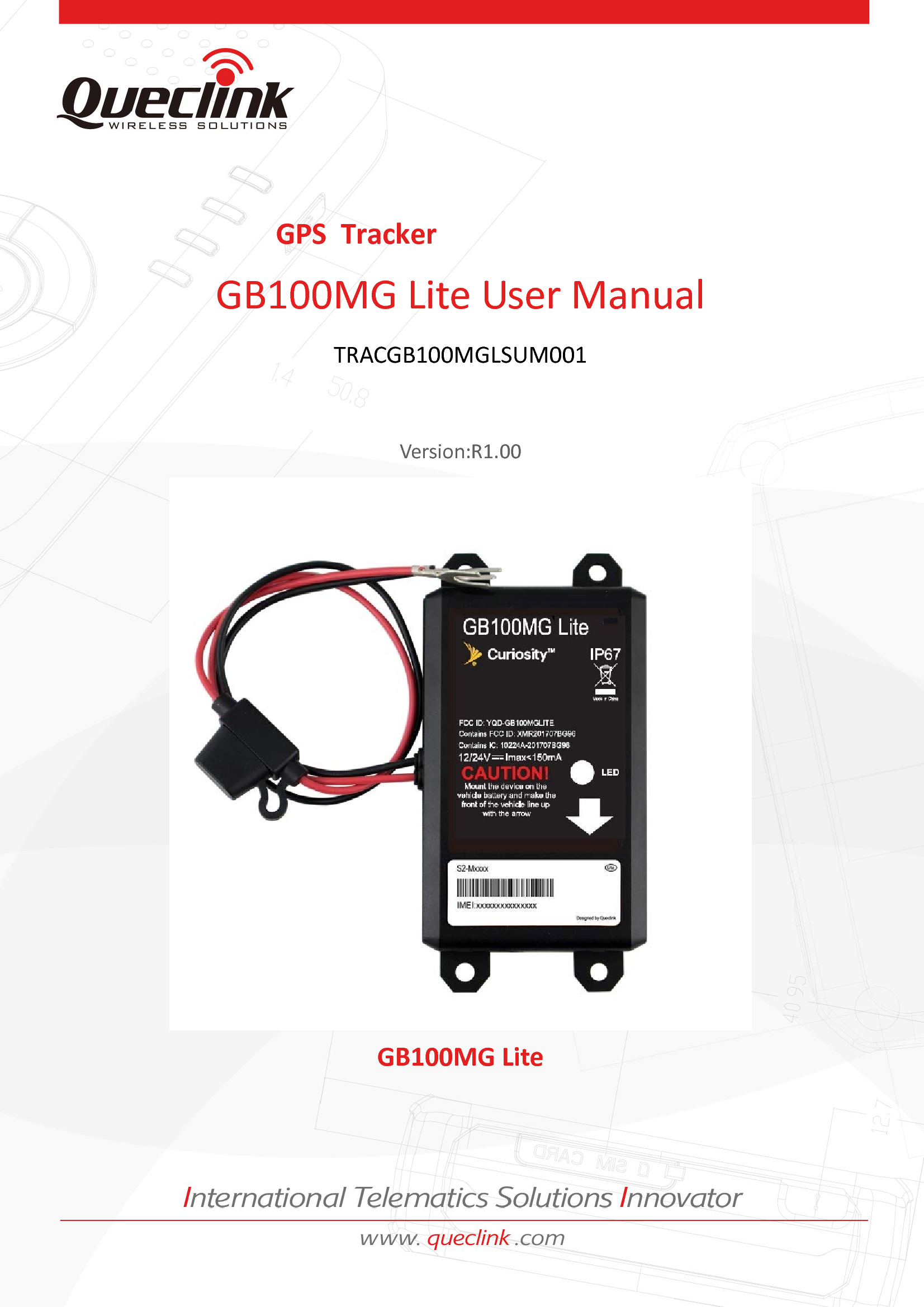Queclink Wireless Solutions GB100MGLITE GPS Tracker User Manual