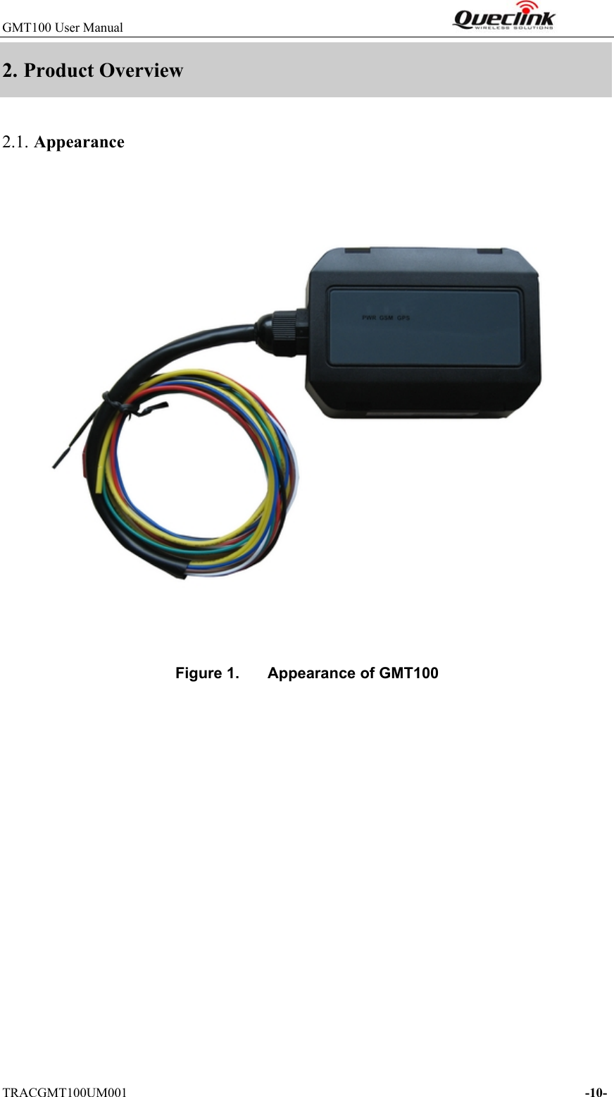 GMT100 User Manual                                                              TRACGMT100UM001                                                                     -10- 2. Product Overview 2.1. Appearance                                      Figure 1.  Appearance of GMT100  