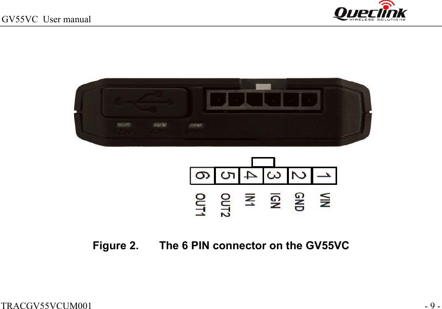 GV55VC  User manual                                                               Figure 2.   The 6 PIN connector on the GV55VC    TRACGV55VCUM001                                                                - 9 - 