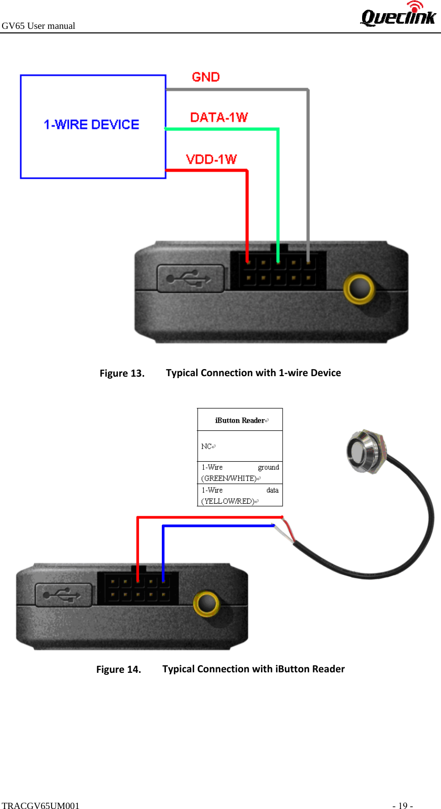 GV65 User manualTRACGV65UM001 - 19 - Figure13. TypicalConnectionwith1‐wireDeviceFigure14. TypicalConnectionwithiButtonReader