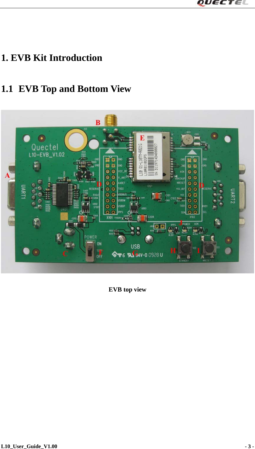                                                                       1. EVB Kit Introduction 1.1 EVB Top and Bottom View  EVB top view L10_User_Guide_V1.00                                                                     - 3 -   
