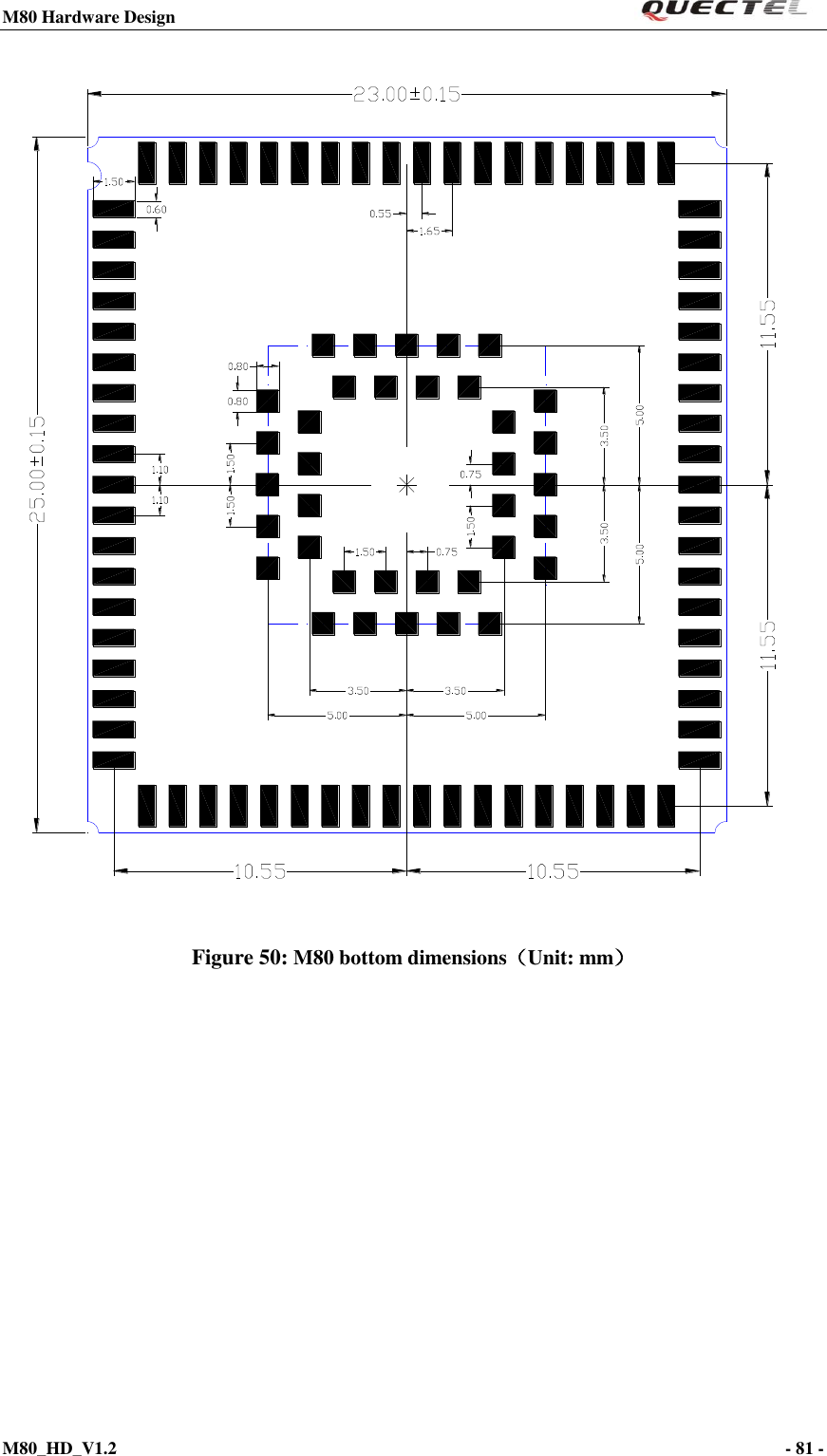 M80 Hardware Design                                                                M80_HD_V1.2                                                                                                                                        - 81 -     Figure 50: M80 bottom dimensions（Unit: mm）           