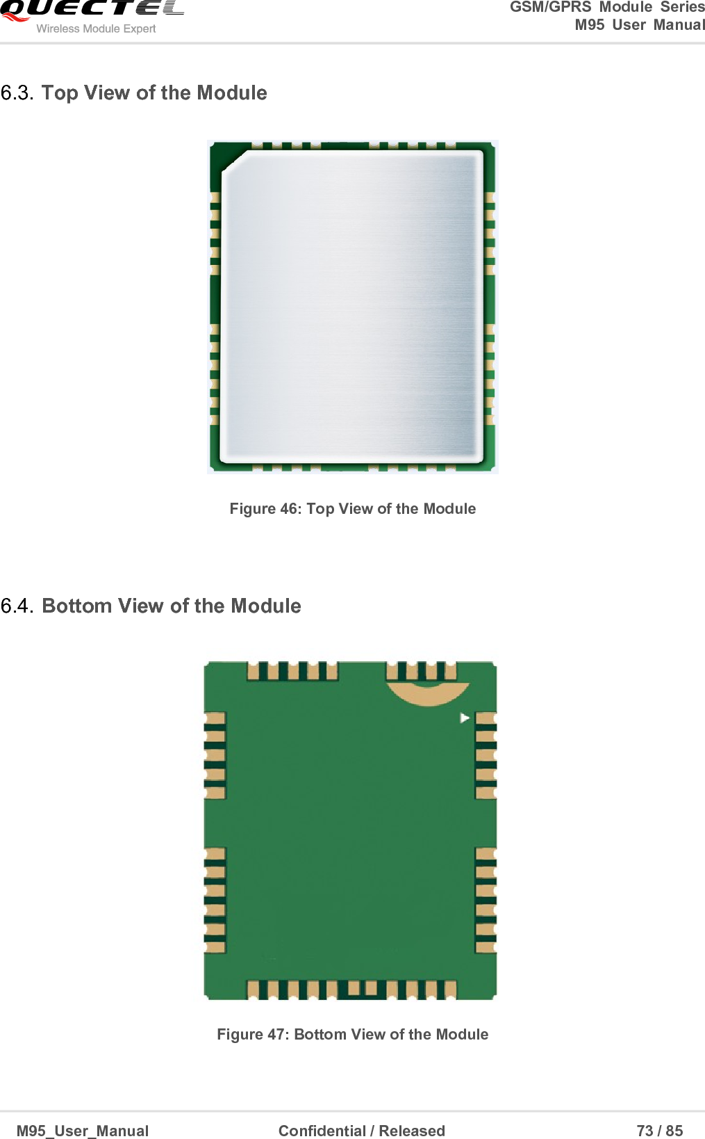                                                                              GSM/GPRS  Module  Series                                                                 M95  User  Manual  M95_User_Manual                                  Confidential / Released                             73 / 85    6.3. Top View of the Module   Figure 46: Top View of the Module  6.4. Bottom View of the Module  Figure 47: Bottom View of the Module 