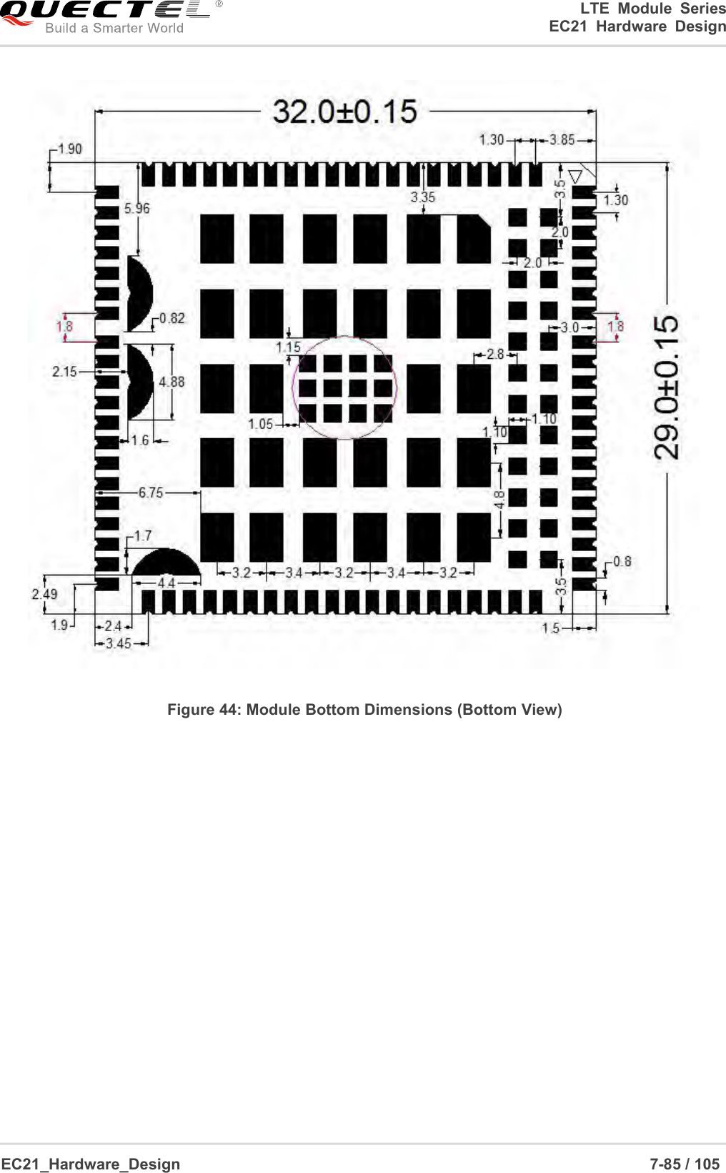 LTE Module SeriesEC21 Hardware DesignEC21_Hardware_Design 7-85 / 105Figure 44: Module Bottom Dimensions (Bottom View)
