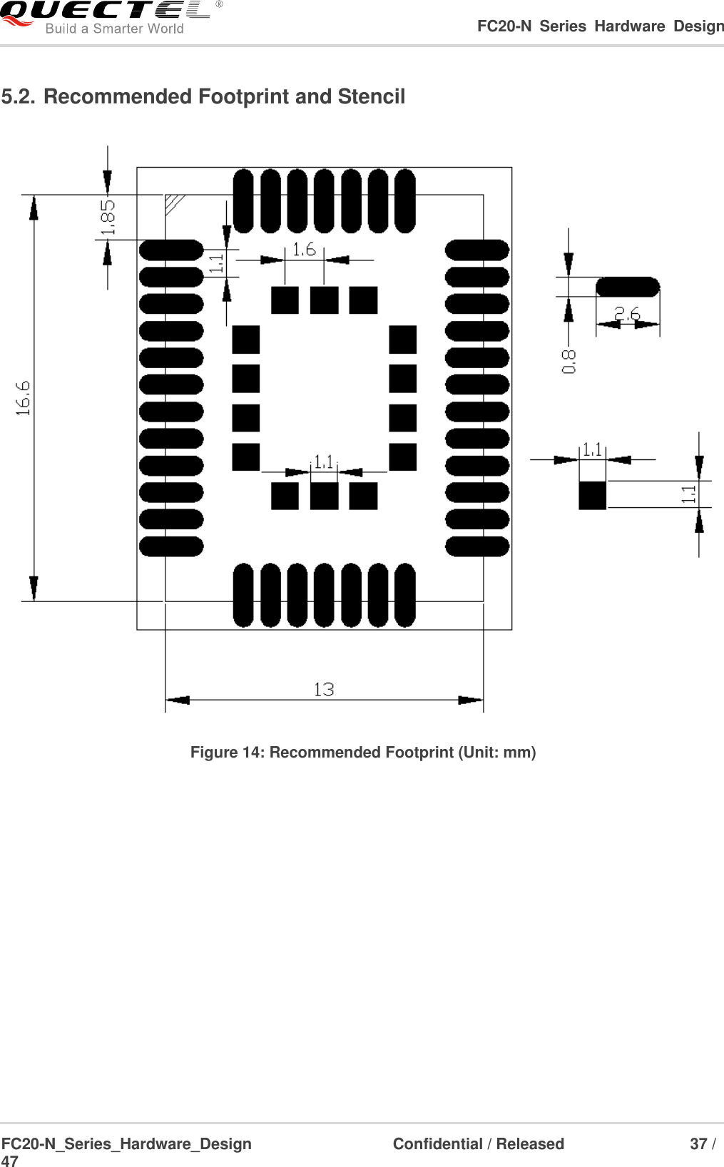                                                                                                                                     FC20-N  Series  Hardware  Design  FC20-N_Series_Hardware_Design                                Confidential / Released                    37 / 47    5.2. Recommended Footprint and Stencil  Figure 14: Recommended Footprint (Unit: mm)               