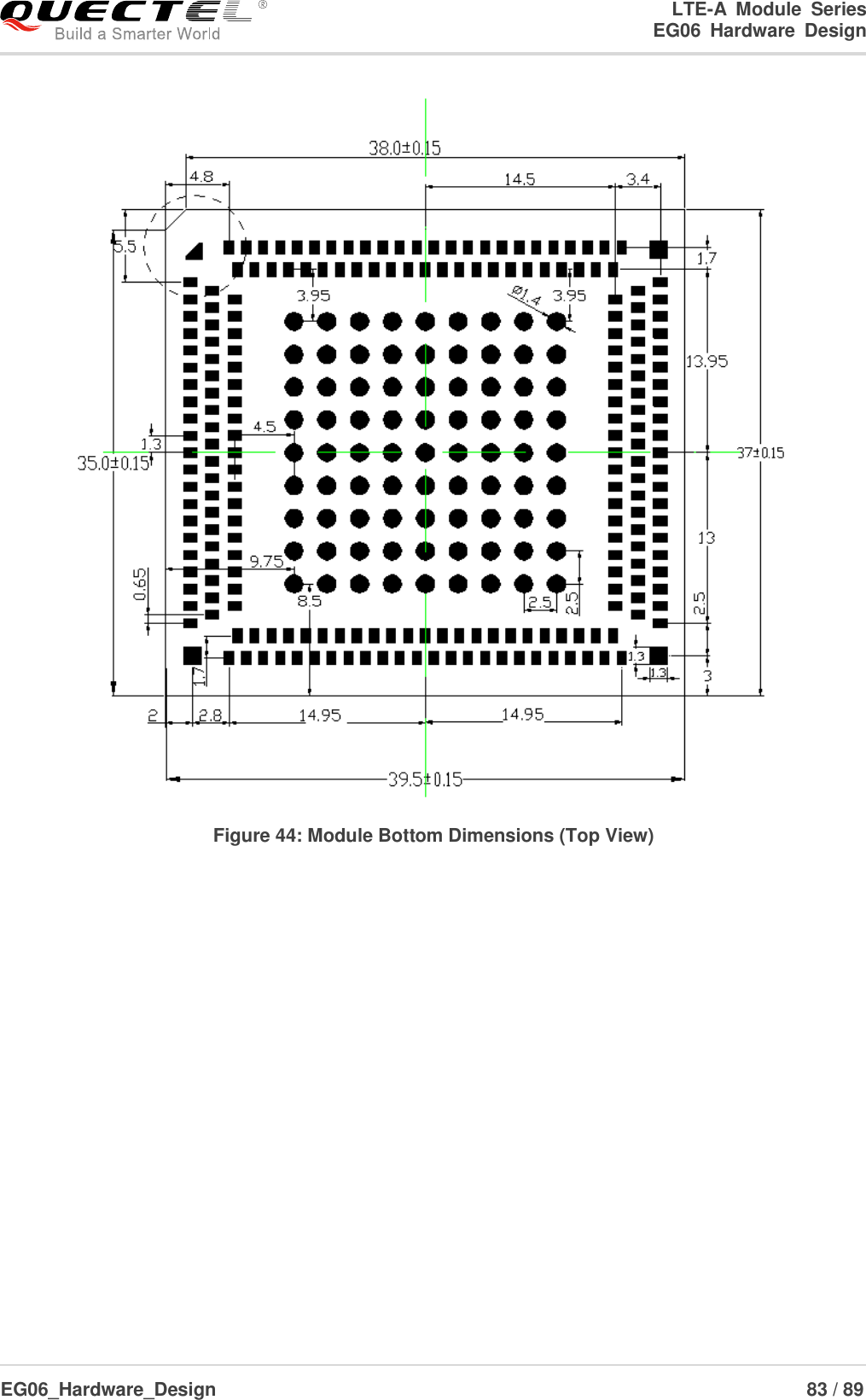 LTE-A  Module  Series                                                  EG06  Hardware  Design  EG06_Hardware_Design                                                               83 / 89       Figure 44: Module Bottom Dimensions (Top View) 