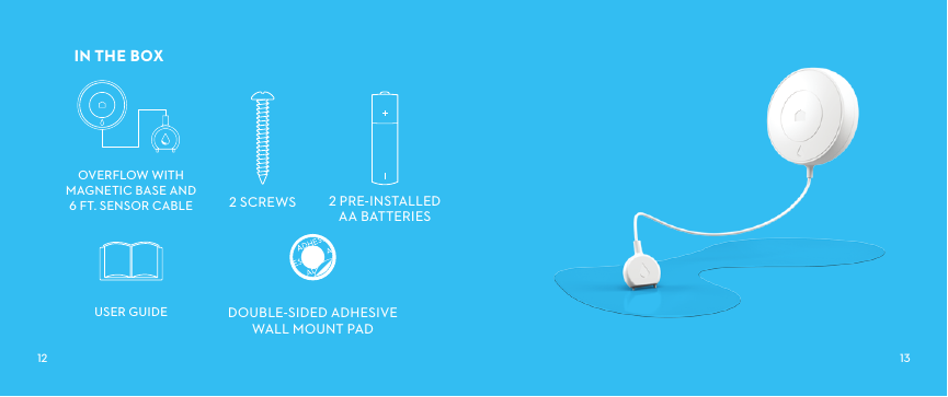 INTHEBOXOVERFLOWWITHMAGNETICBASEAND FTSENSORCABLEUSERGUIDE DOUBLESIDEDADHESIVE WALLMOUNTPADPREINSTALLED AABATTERIESSCREWS